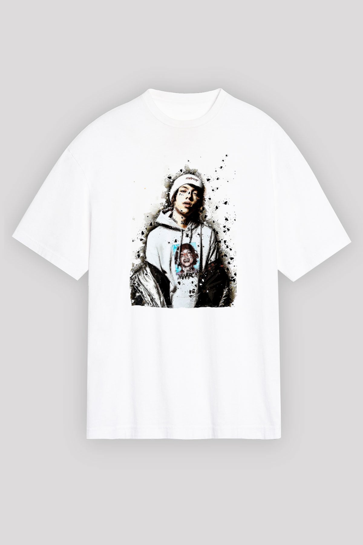 Lil Xan Baskılı Beyaz Unisex Oversize Tişört - Tshirt
