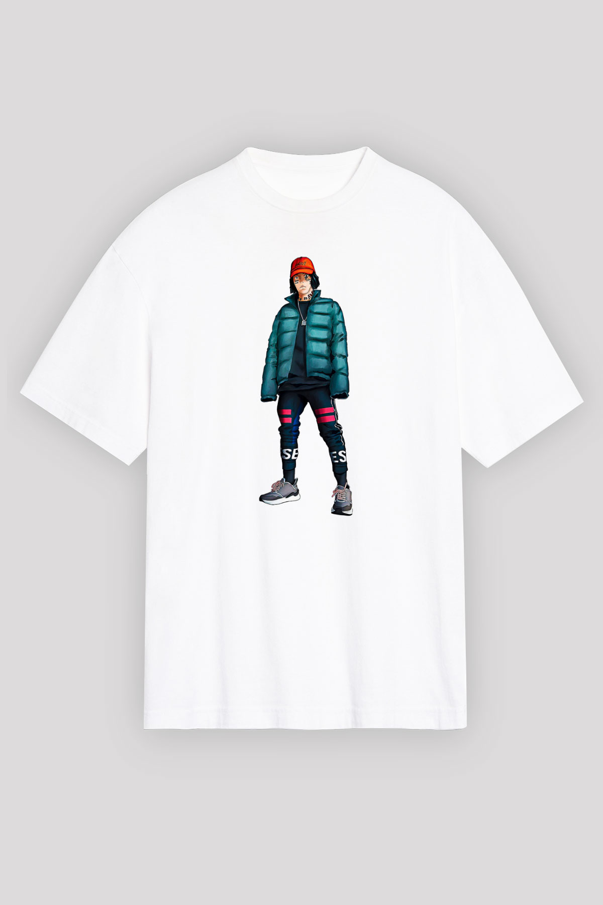 Lil Xan Baskılı Beyaz Unisex Oversize Tişört - Tshirt
