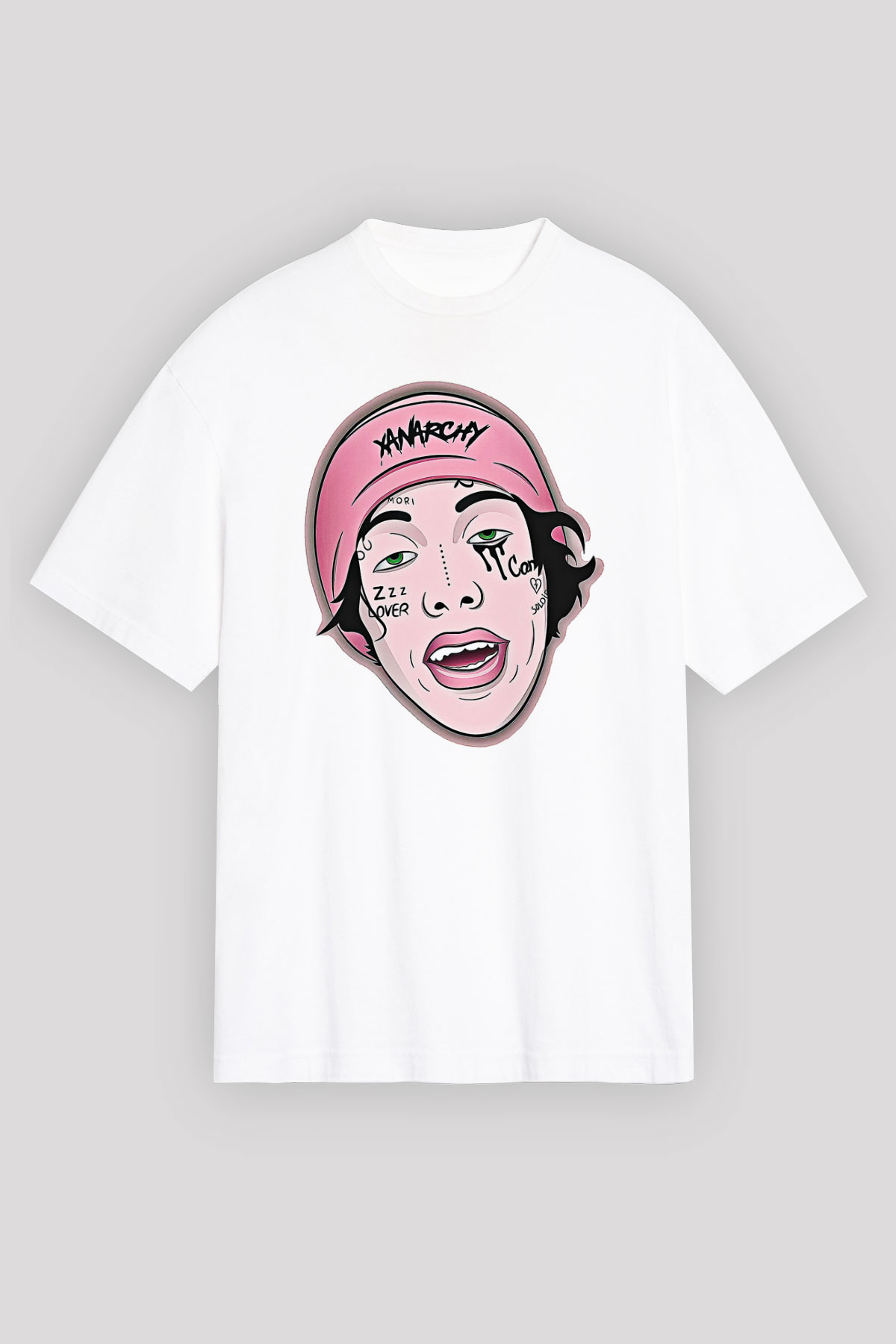 Lil Xan Baskılı Beyaz Unisex Oversize Tişört - Tshirt