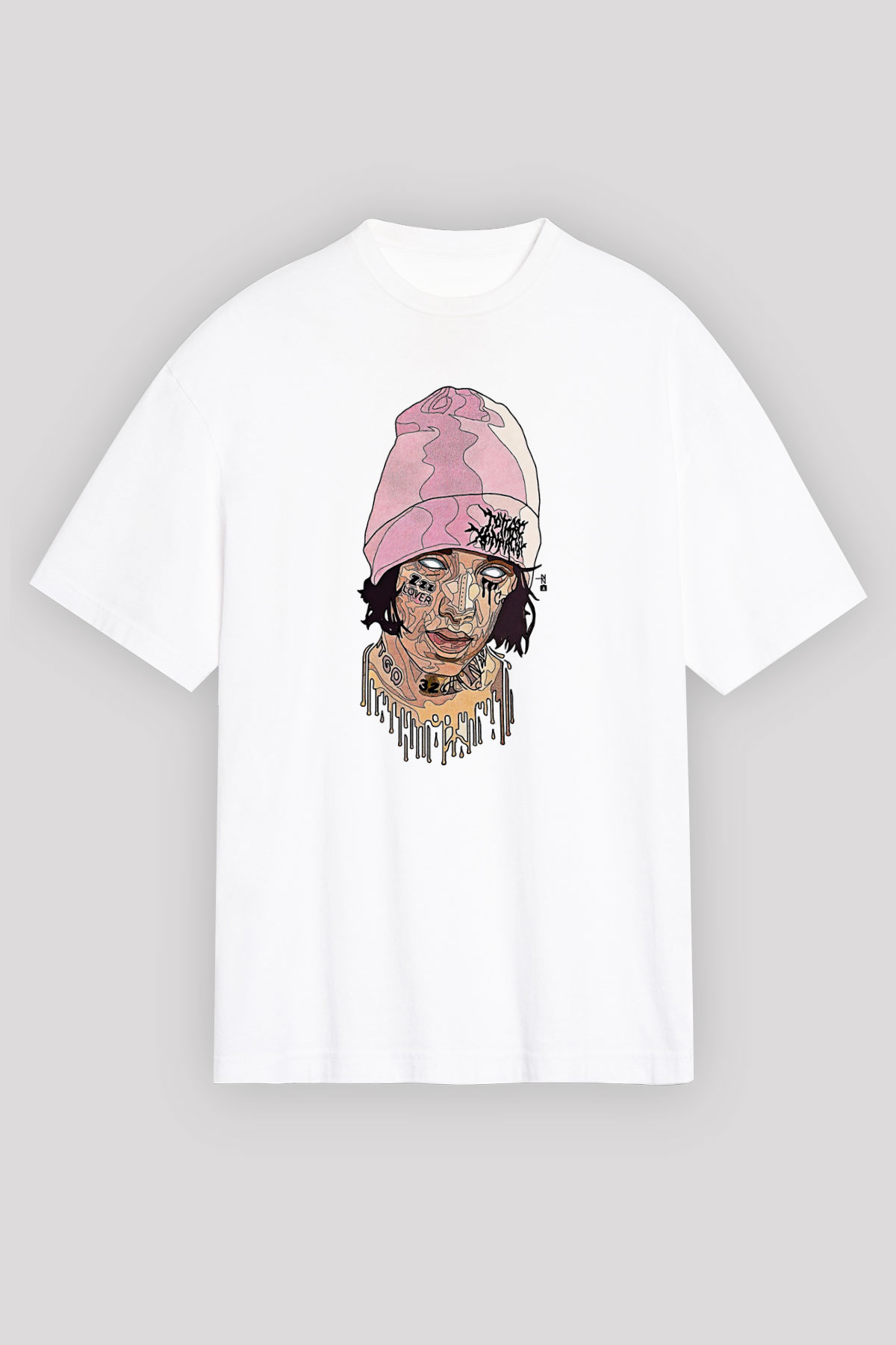 Lil Xan Baskılı Beyaz Unisex Oversize Tişört - Tshirt
