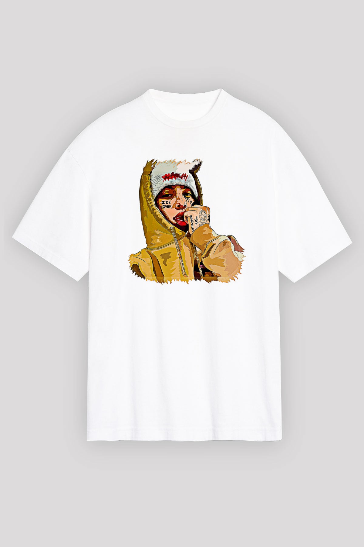 Lil Xan Baskılı Beyaz Unisex Oversize Tişört - Tshirt