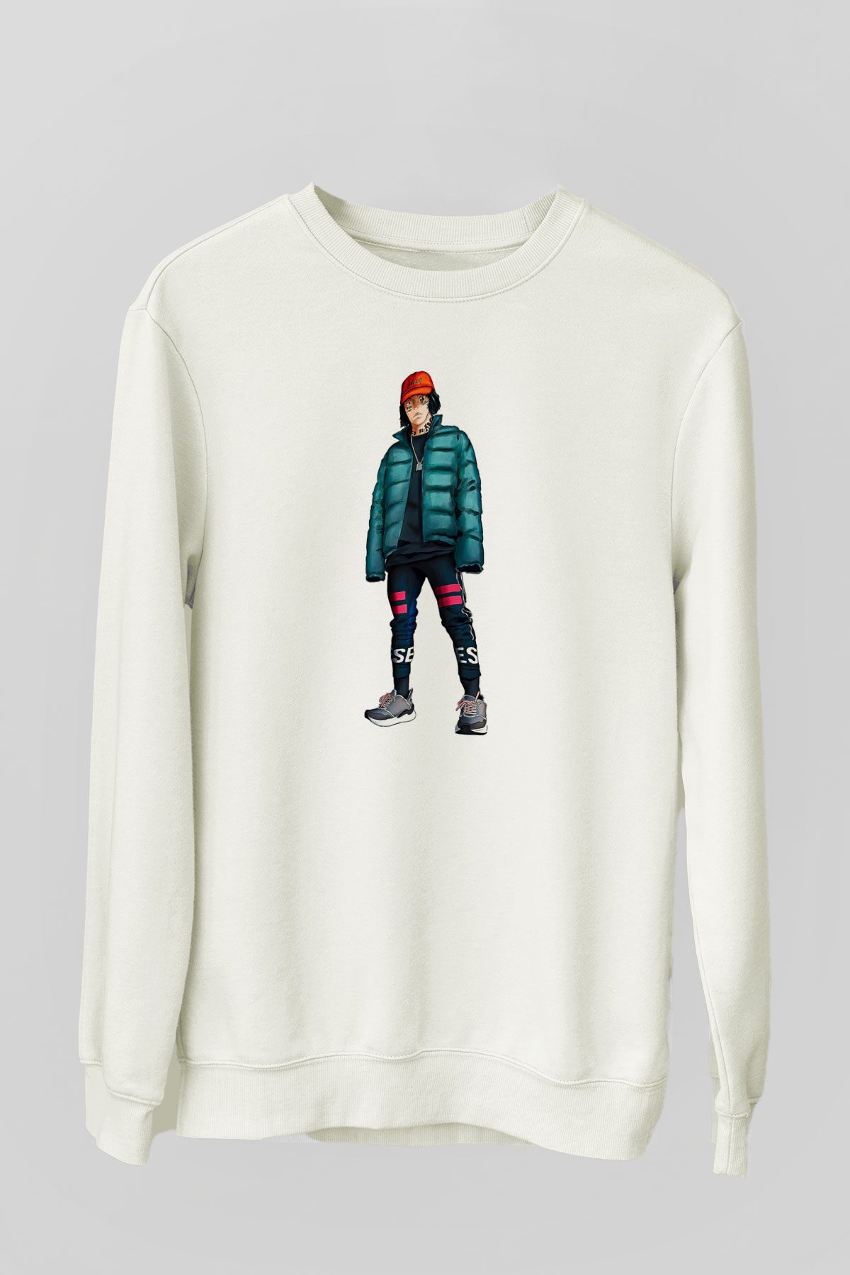Lil Xan Baskılı Beyaz Unisex Sweatshirt