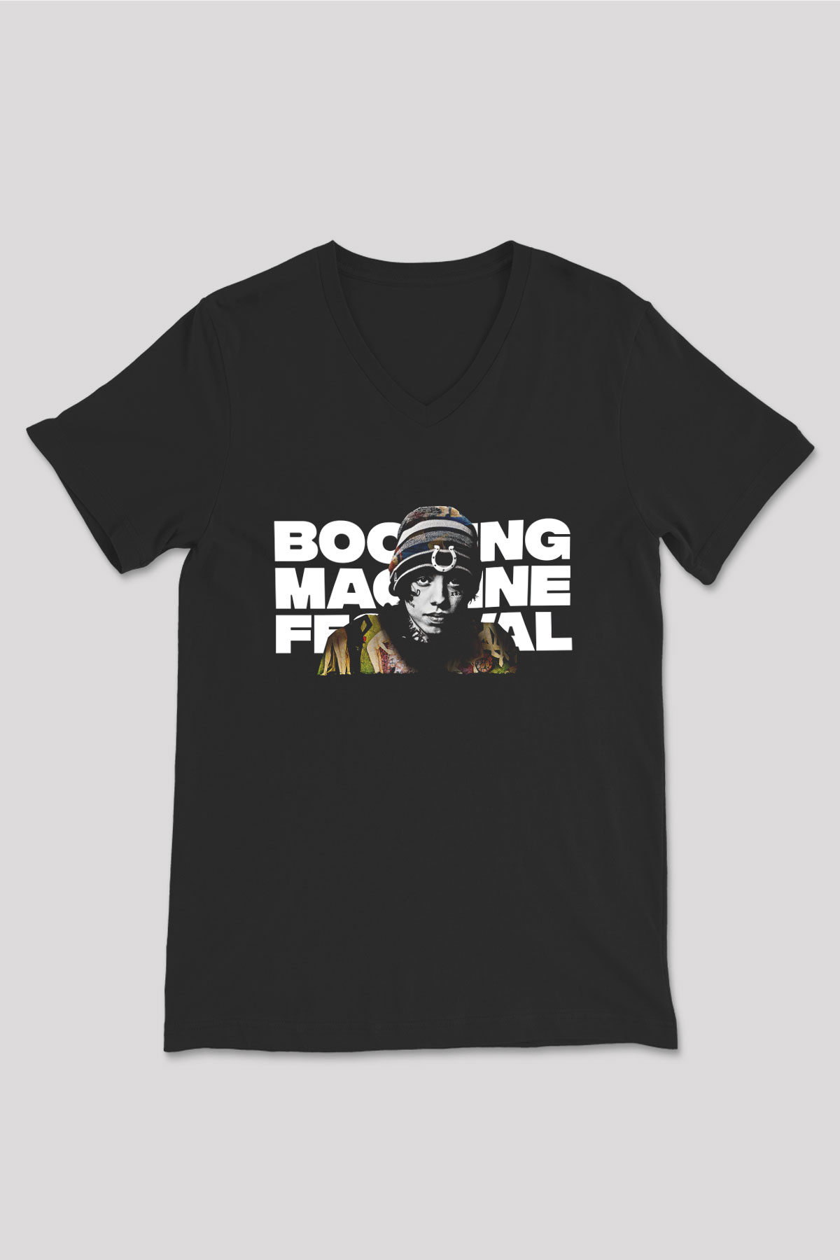 Lil Xan Baskılı Unisex Siyah V Yaka Tişört - Tshirt
