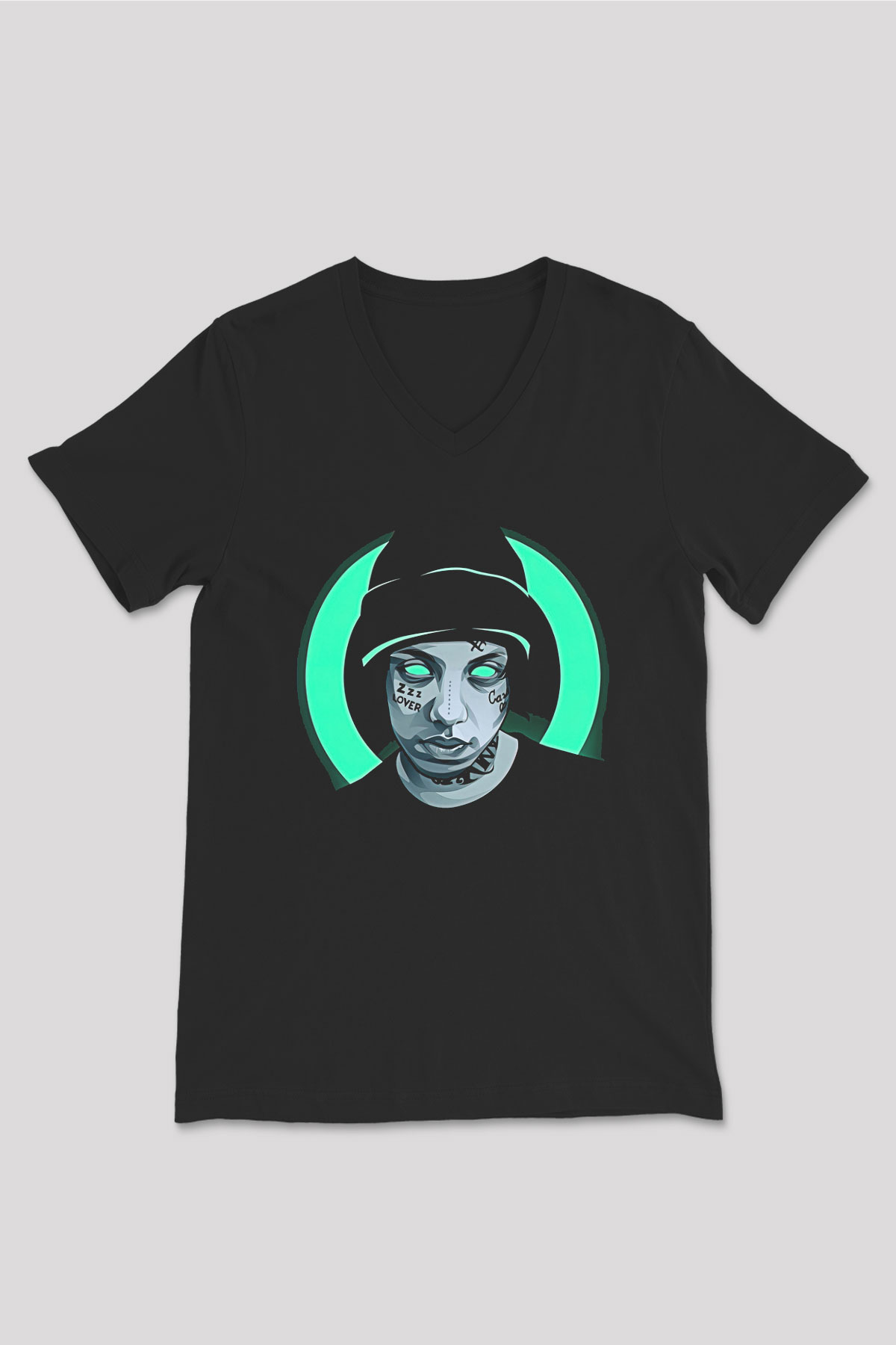 Lil Xan Baskılı Unisex Siyah V Yaka Tişört - Tshirt