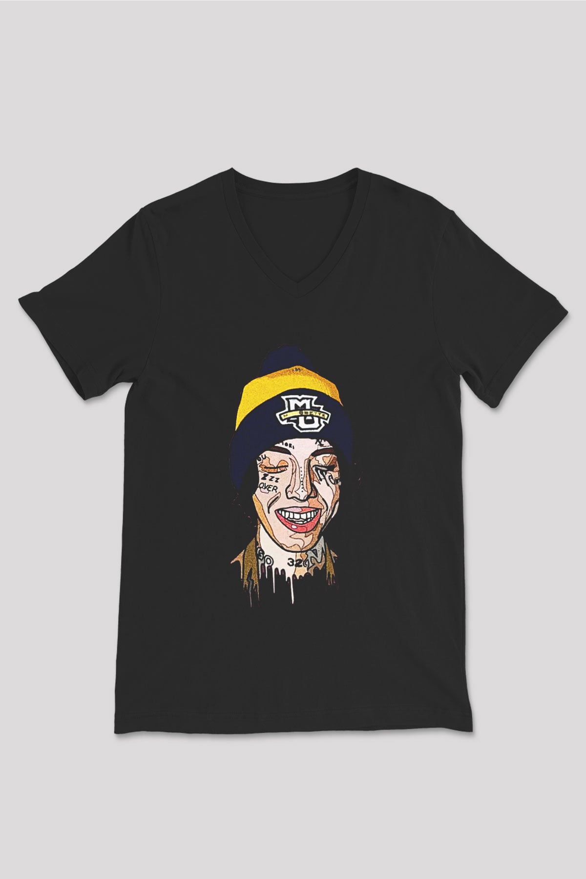 Lil Xan Baskılı Unisex Siyah V Yaka Tişört - Tshirt