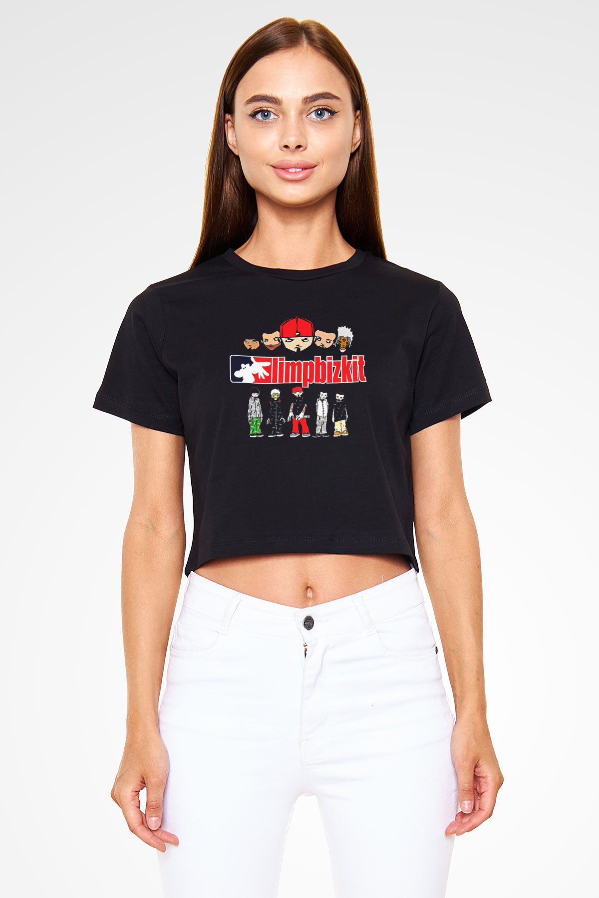 Limp Bizkit Baskılı Siyah Crop Top Kadın Tişört - Tshirt