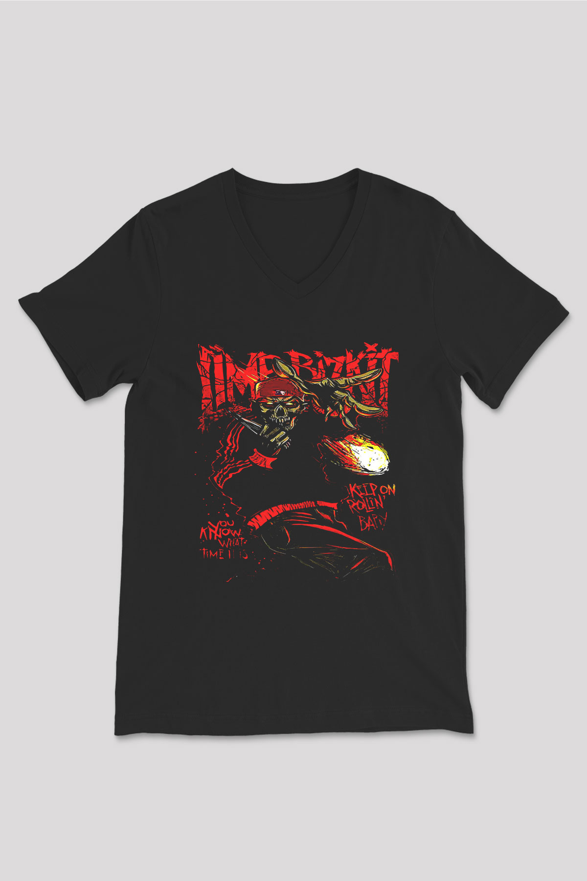 Limp Bizkit Baskılı Unisex Siyah V Yaka Tişört - Tshirt