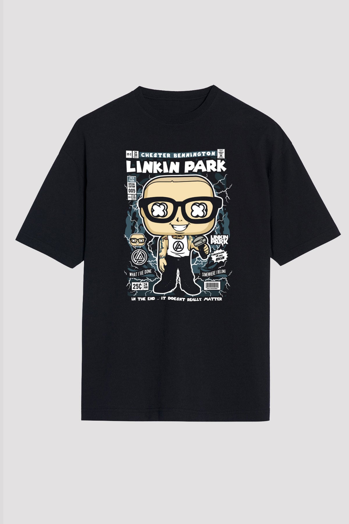 Linkin Park Baskılı Unisex Siyah Oversize Tişört