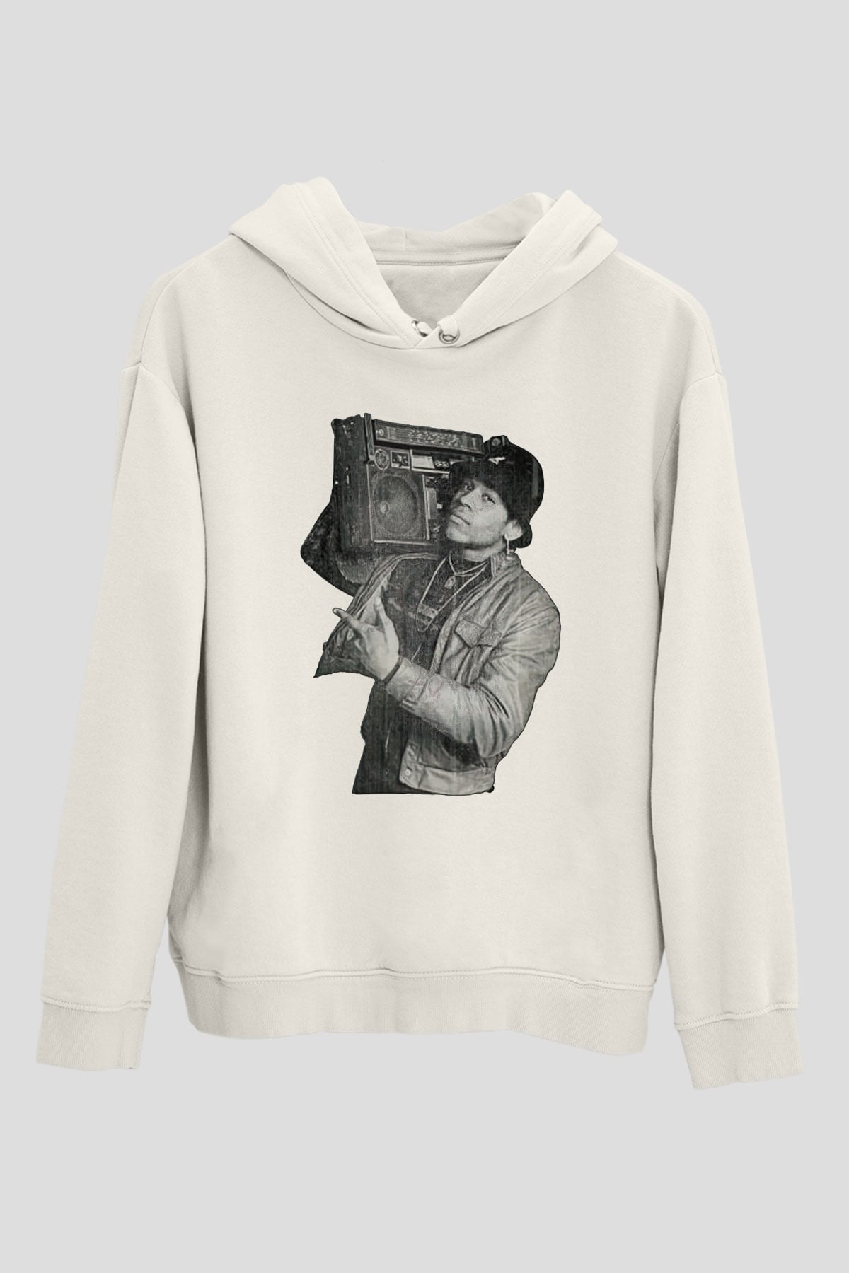 LL Cool J Baskılı Beyaz Unisex Kapüşonlu Sweatshirt