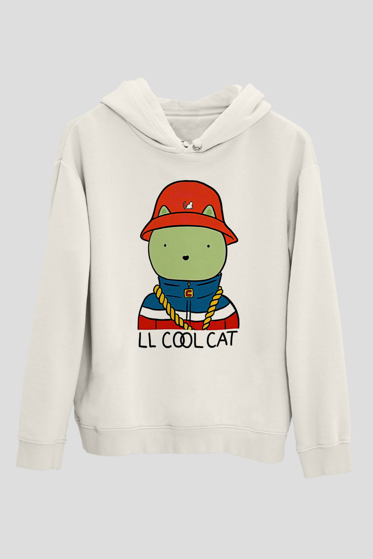 LL Cool J Baskılı Beyaz Unisex Kapüşonlu Sweatshirt
