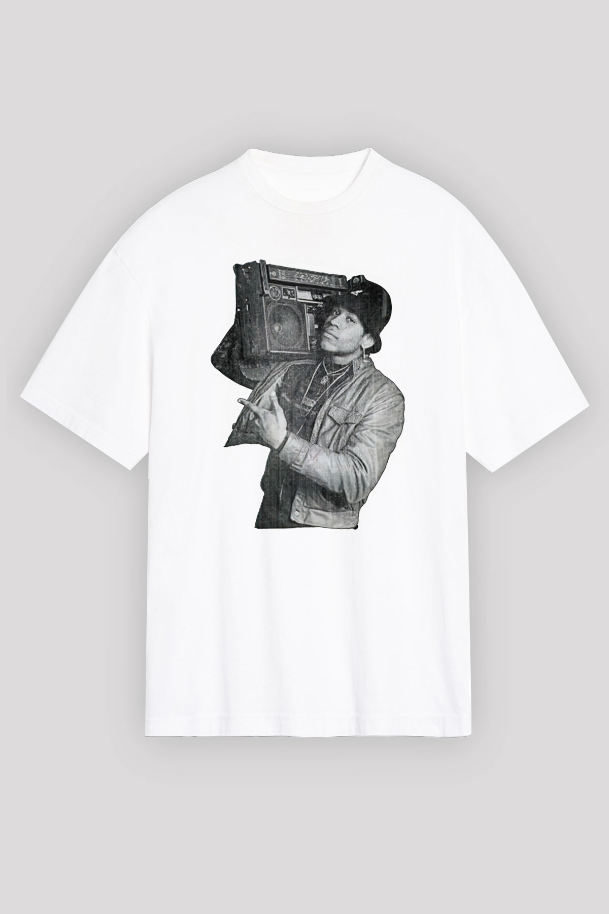 LL Cool J Baskılı Beyaz Unisex Oversize Tişört - Tshirt