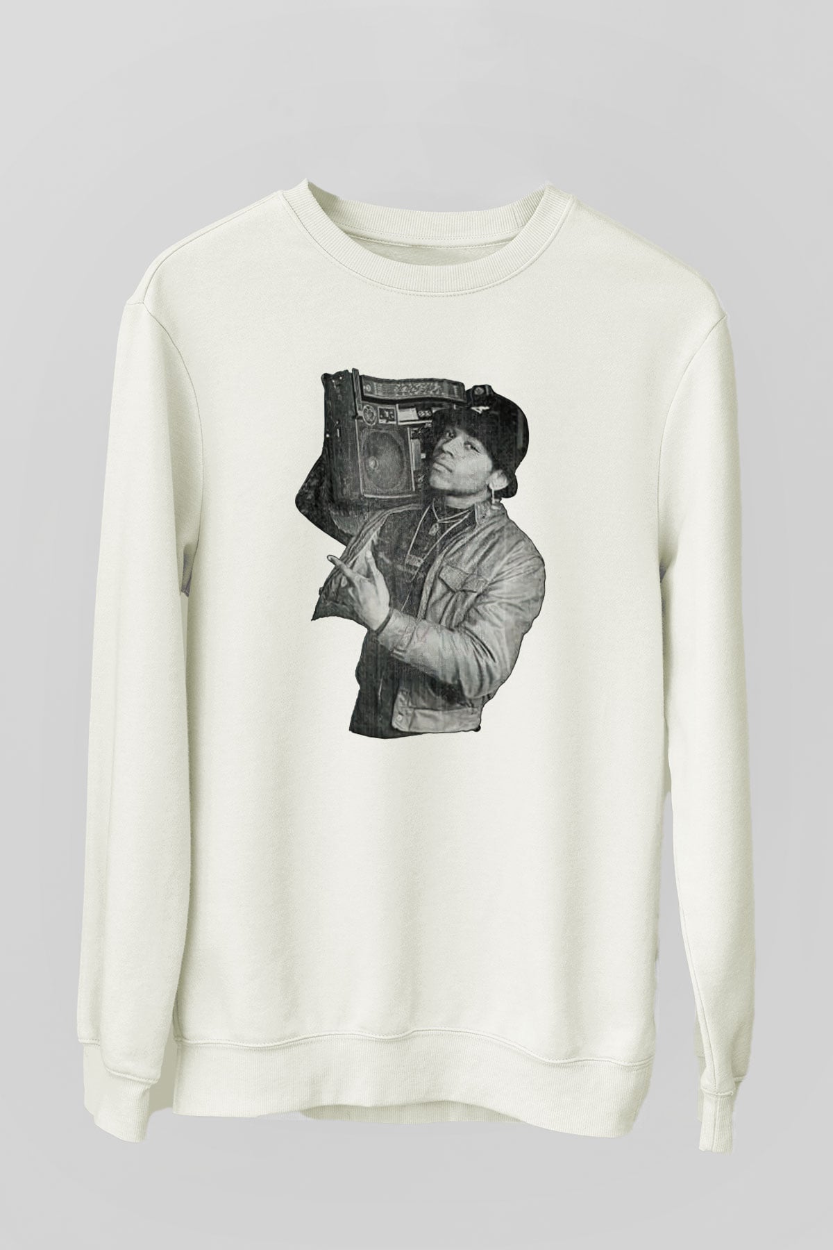 LL Cool J Baskılı Beyaz Unisex Sweatshirt