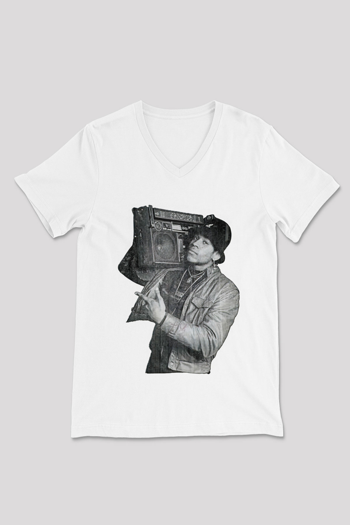 LL Cool J Baskılı Beyaz Unisex V Yaka Tişört - Tshirt
