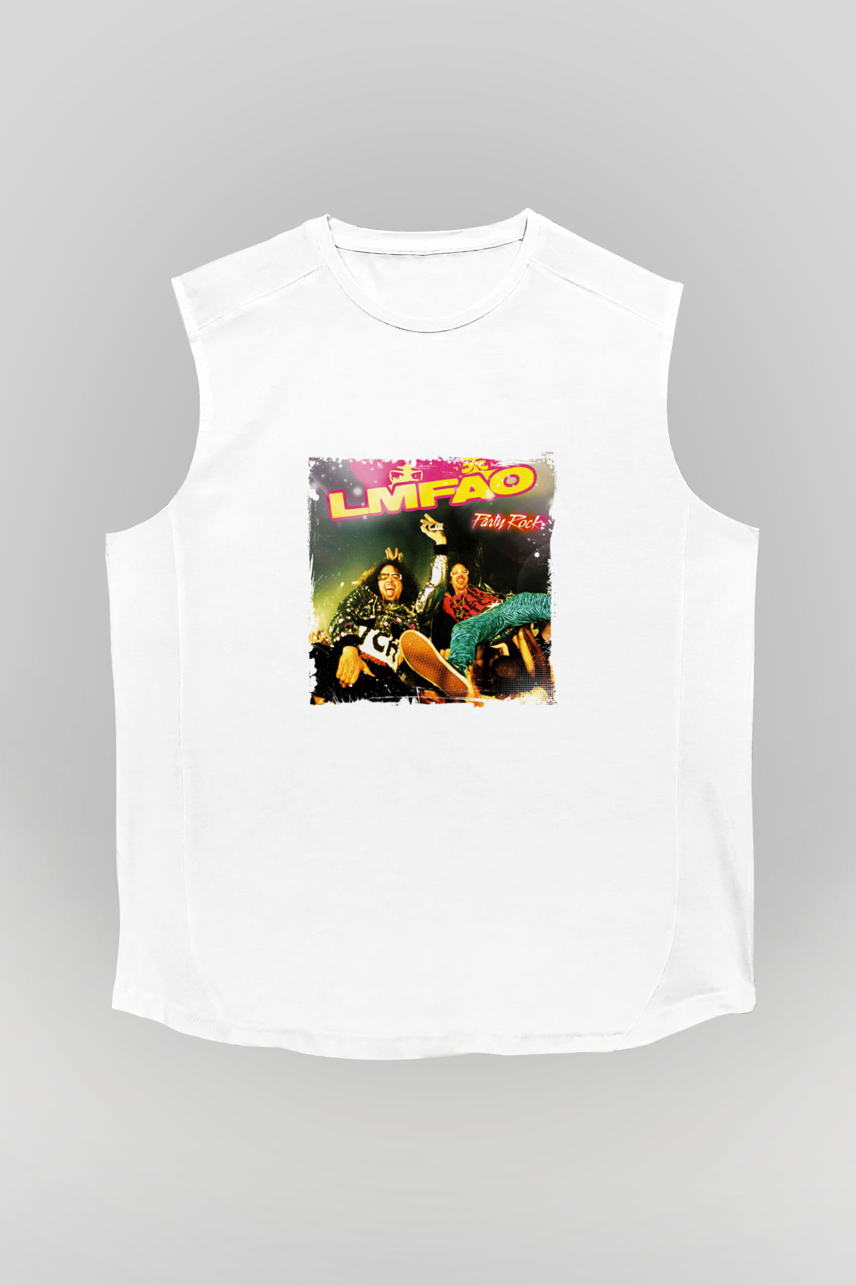 LMFAO Baskılı Unisex Beyaz Kolsuz Tişört