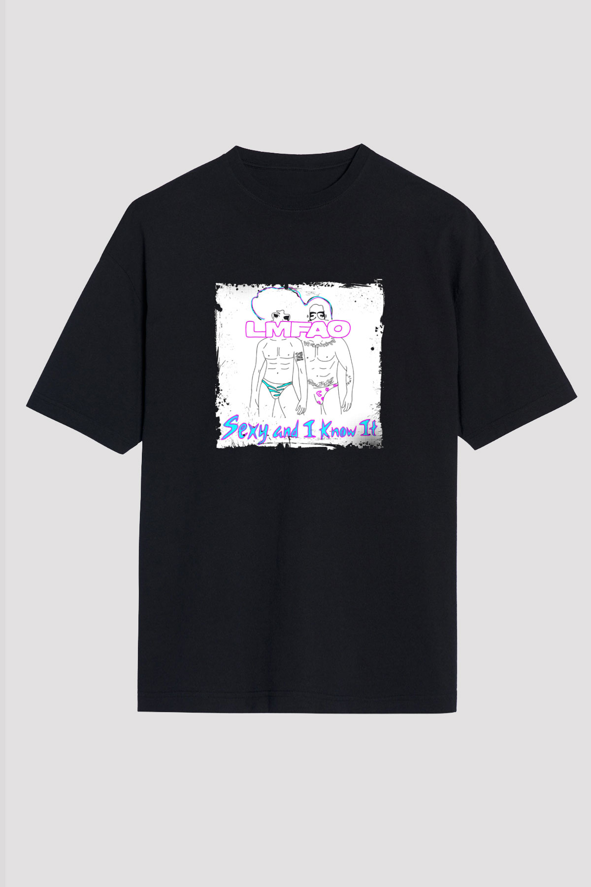 LMFAO Baskılı Unisex Oversize Siyah Tişört