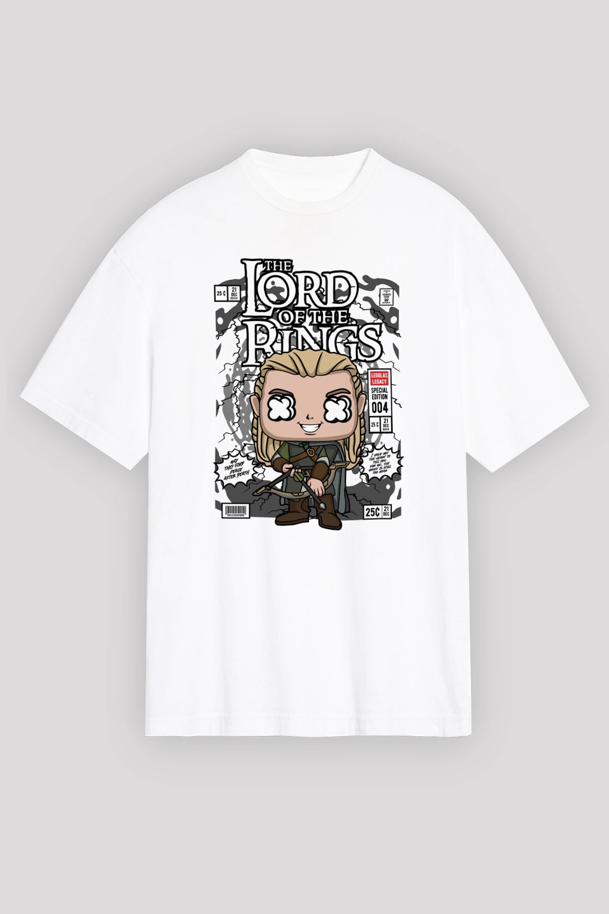 Lord Of The Rings Baskılı Unisex Beyaz Oversize Tişört