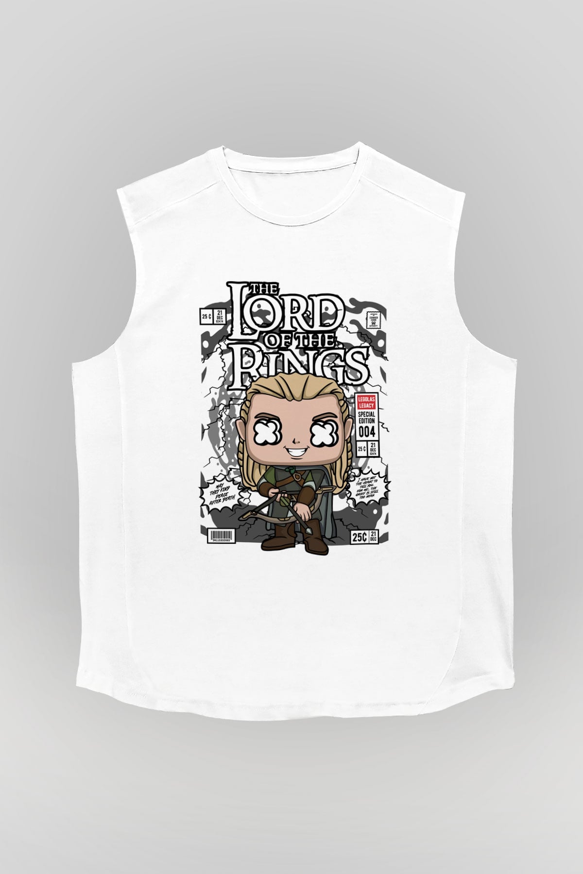 Lord Of The Rings Baskılı Unisex Beyaz Kolsuz Tişört
