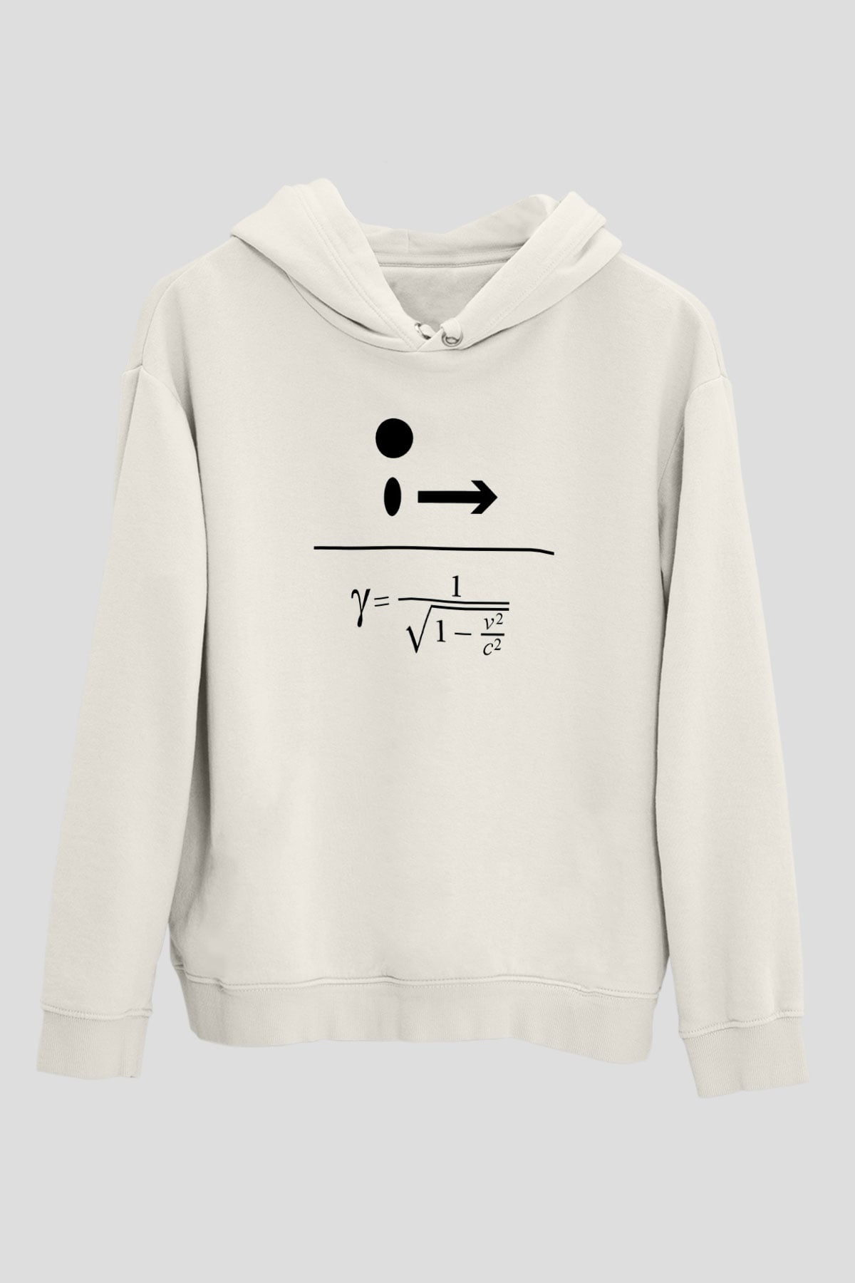 Lorentz Faktörü Baskılı Unisex Ekru Hoodie