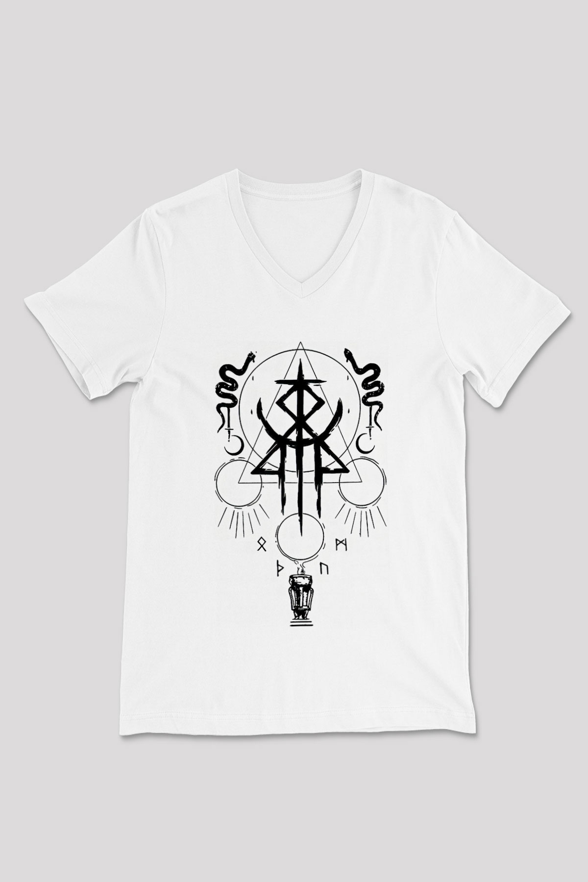 Lorna Shore Baskılı Beyaz Unisex V Yaka Tişört - Tshirt