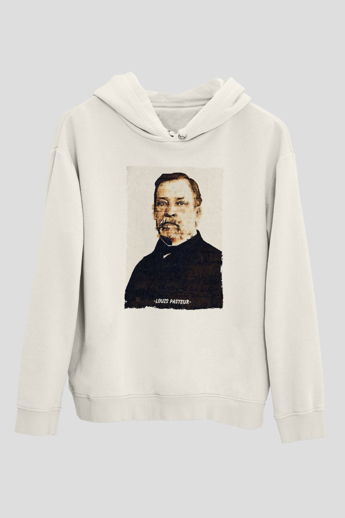 Louis Pasteur Baskılı Unisex Ekru Hoodie