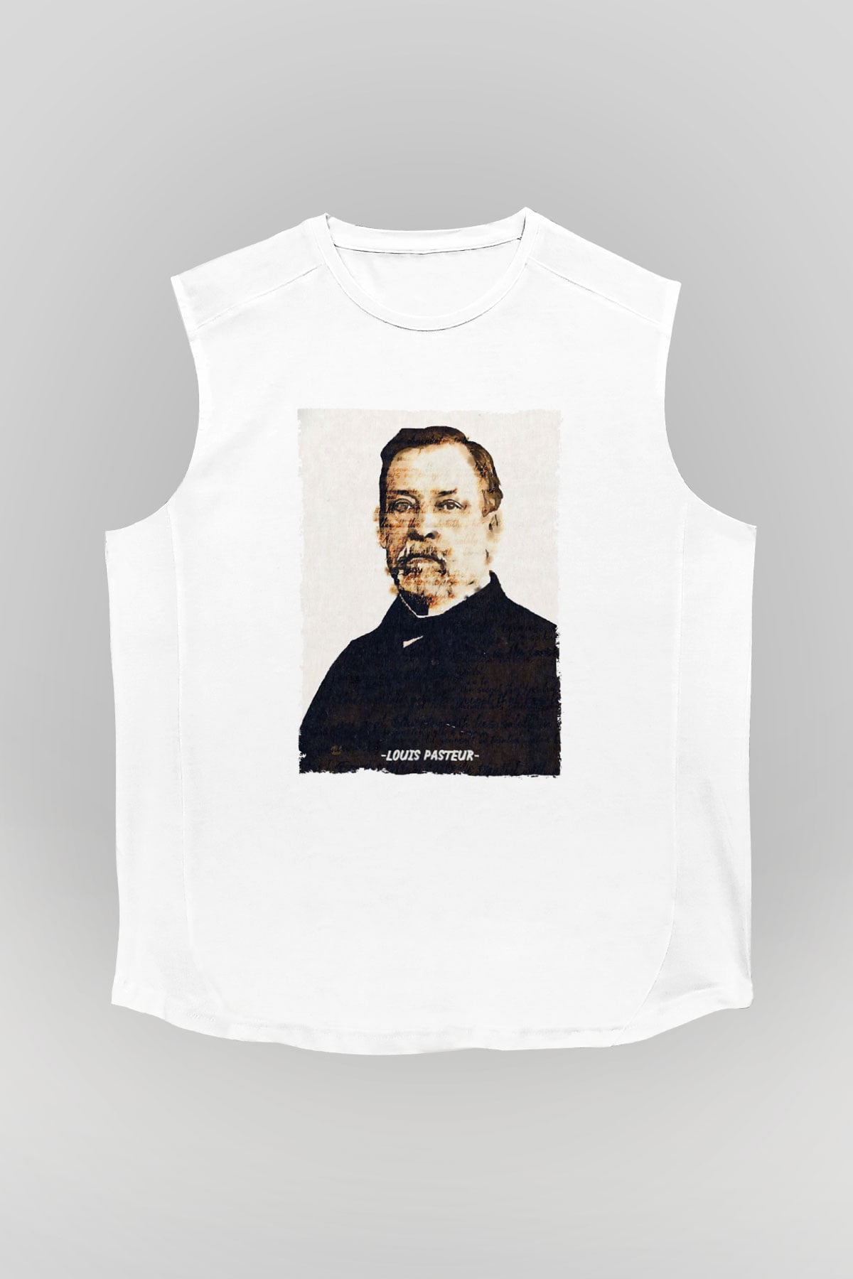 Louis Pasteur Baskılı Unisex Kolsuz Beyaz Tişört - Tshirt