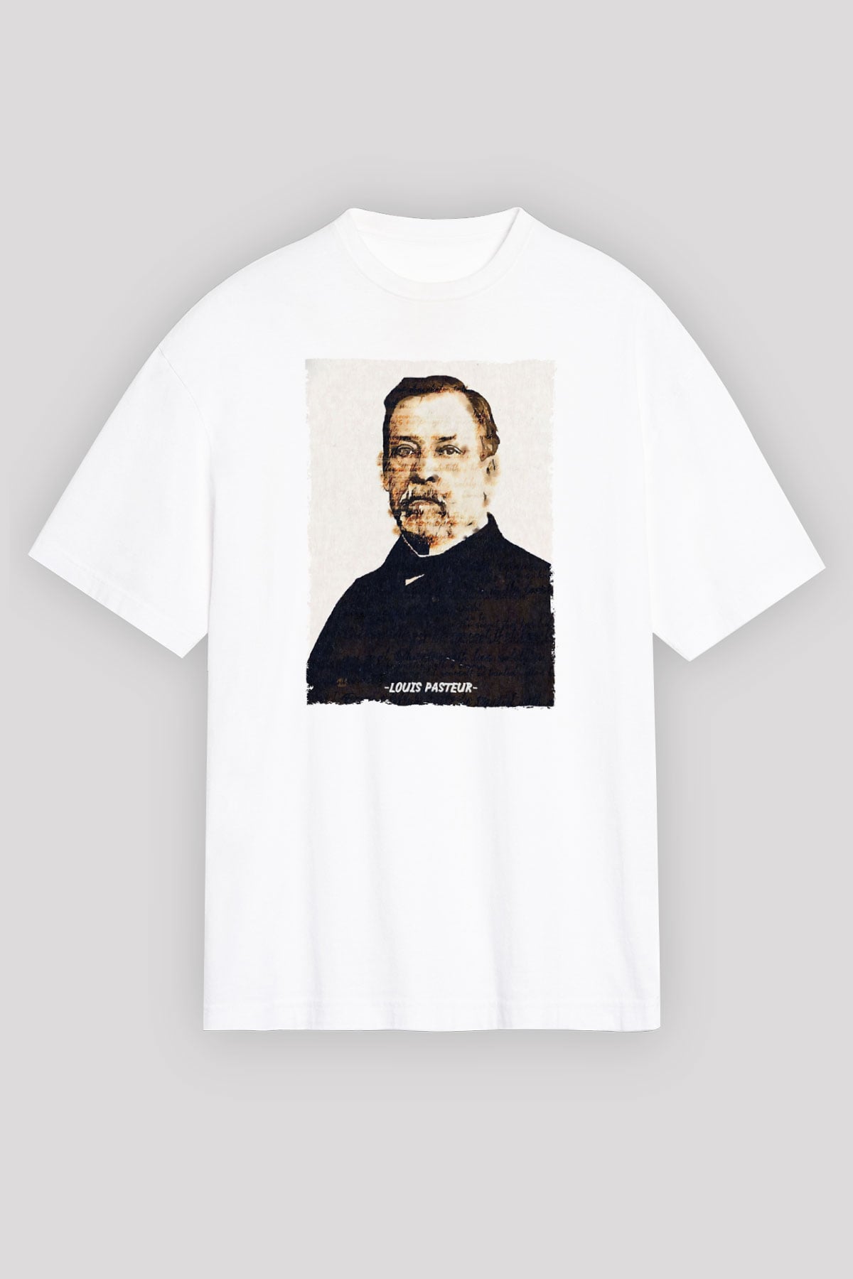 Louis Pasteur Baskılı Unisex Oversize Beyaz Tişört - Tshirt