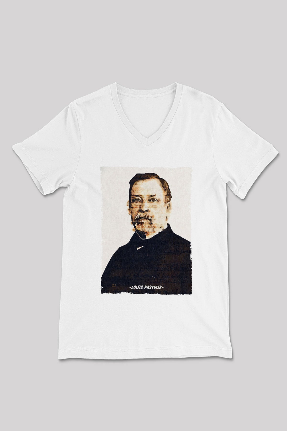 Louis Pasteur Baskılı Unisex V Yaka Beyaz Tişört - Tshirt