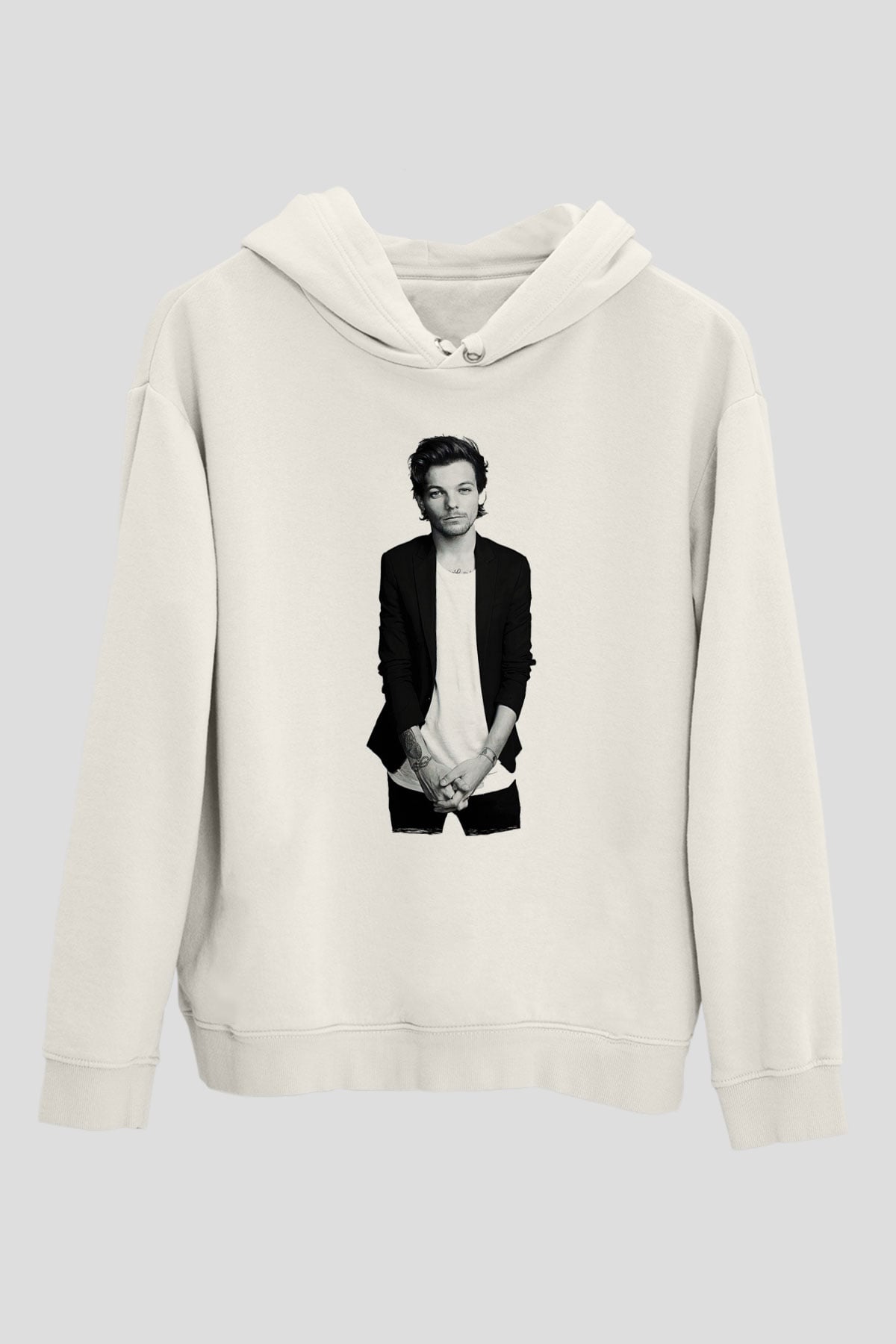 Louis Tomlinson Baskılı Beyaz Unisex Kapüşonlu Sweatshirt