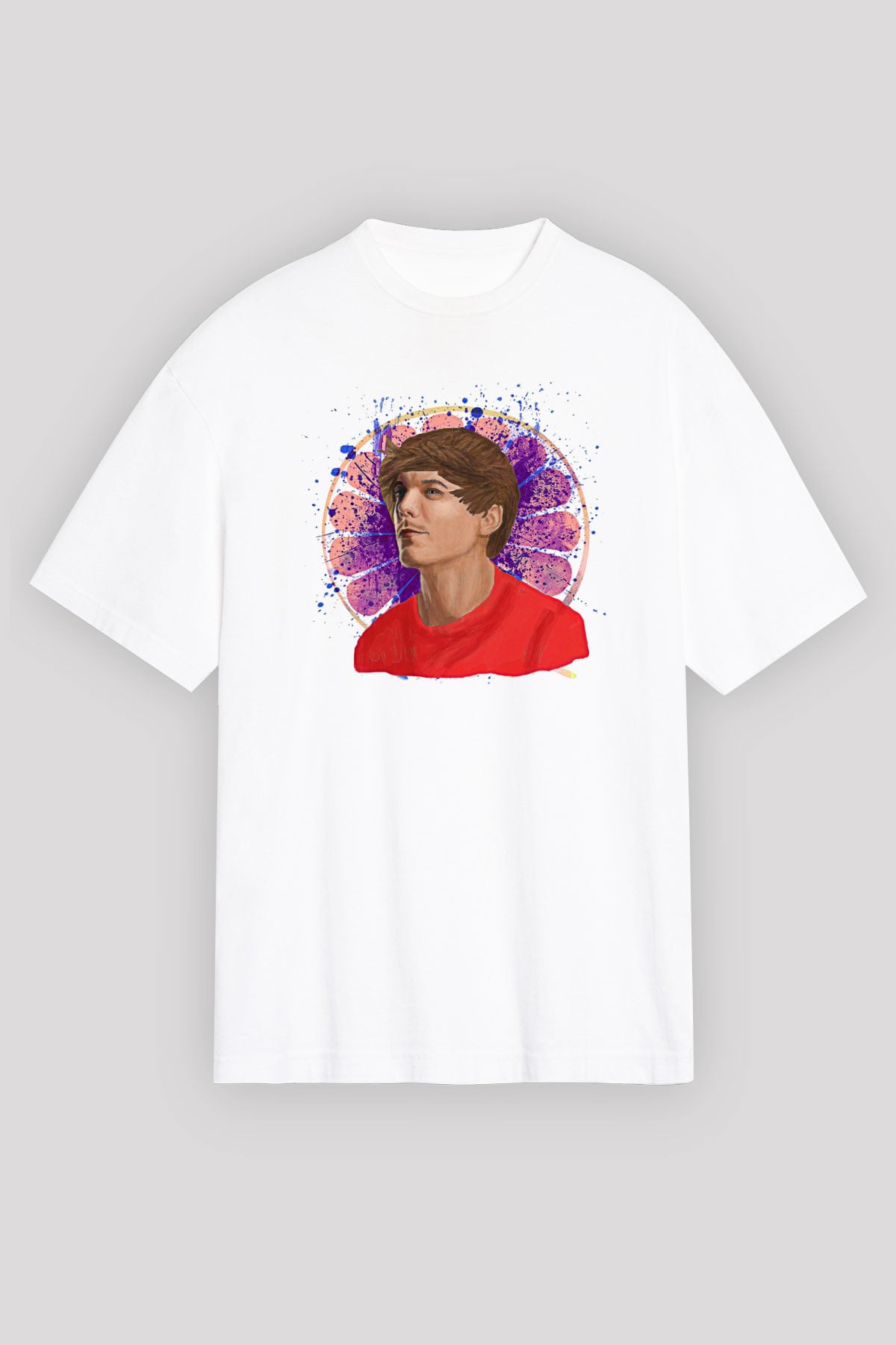 Louis Tomlinson Baskılı Beyaz Unisex Oversize Tişört - Tshirt