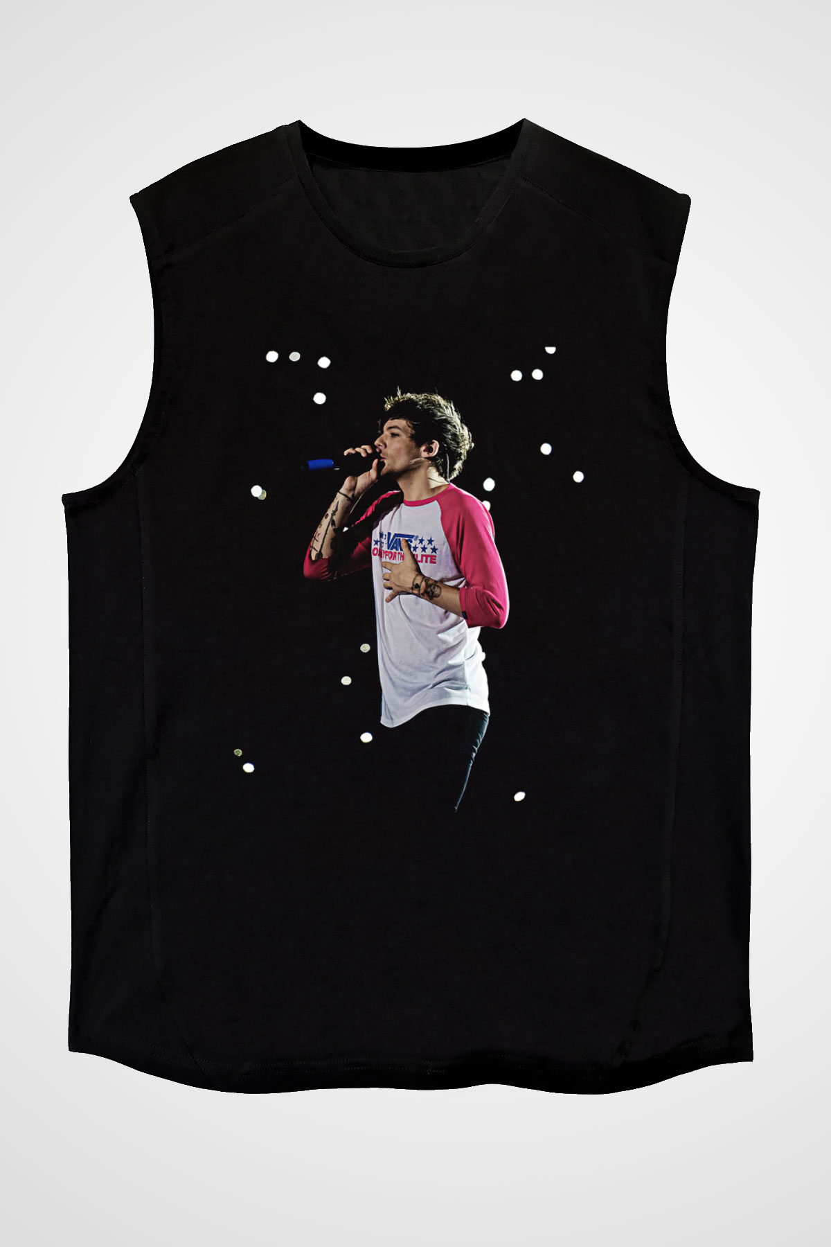 Louis Tomlinson Baskılı Unisex Siyah Kolsuz Tişört - Tshirt
