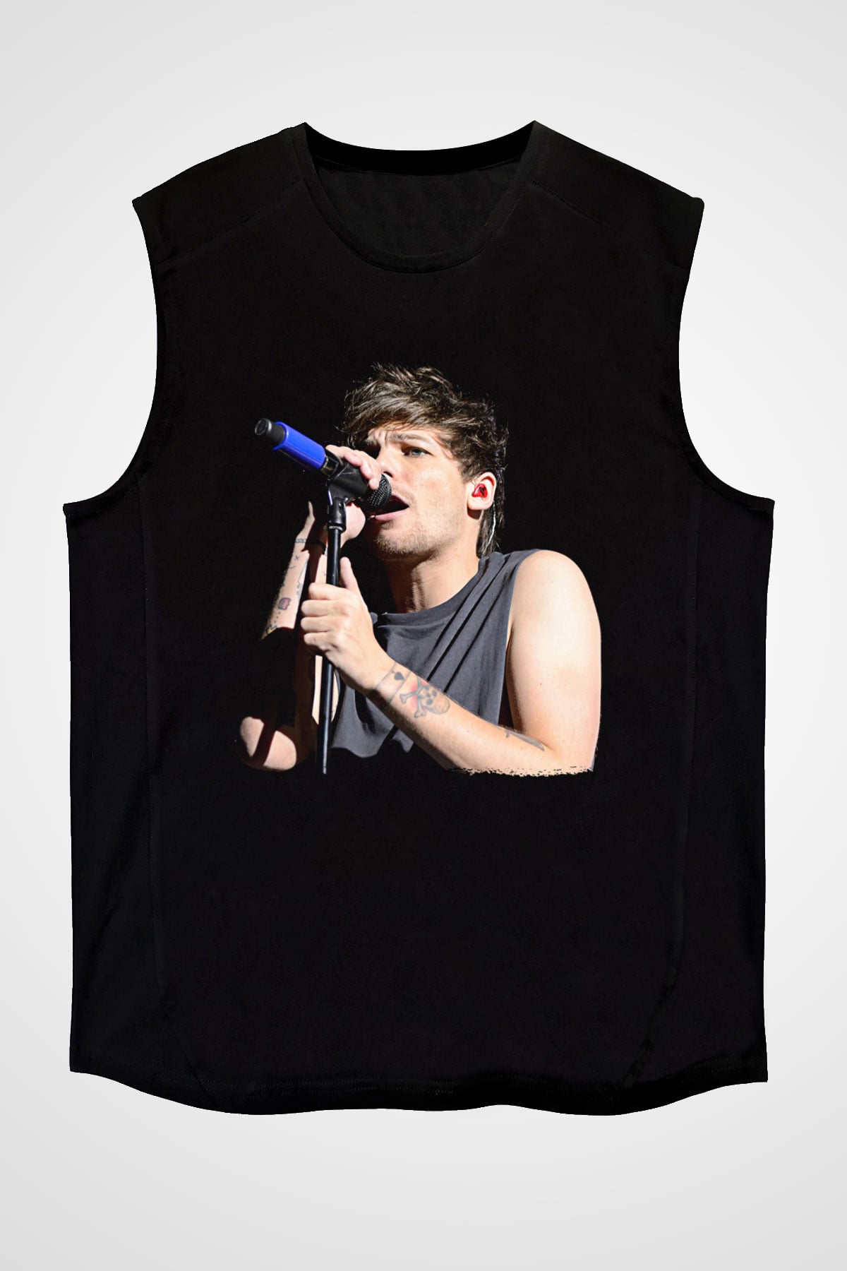 Louis Tomlinson Baskılı Unisex Siyah Kolsuz Tişört - Tshirt