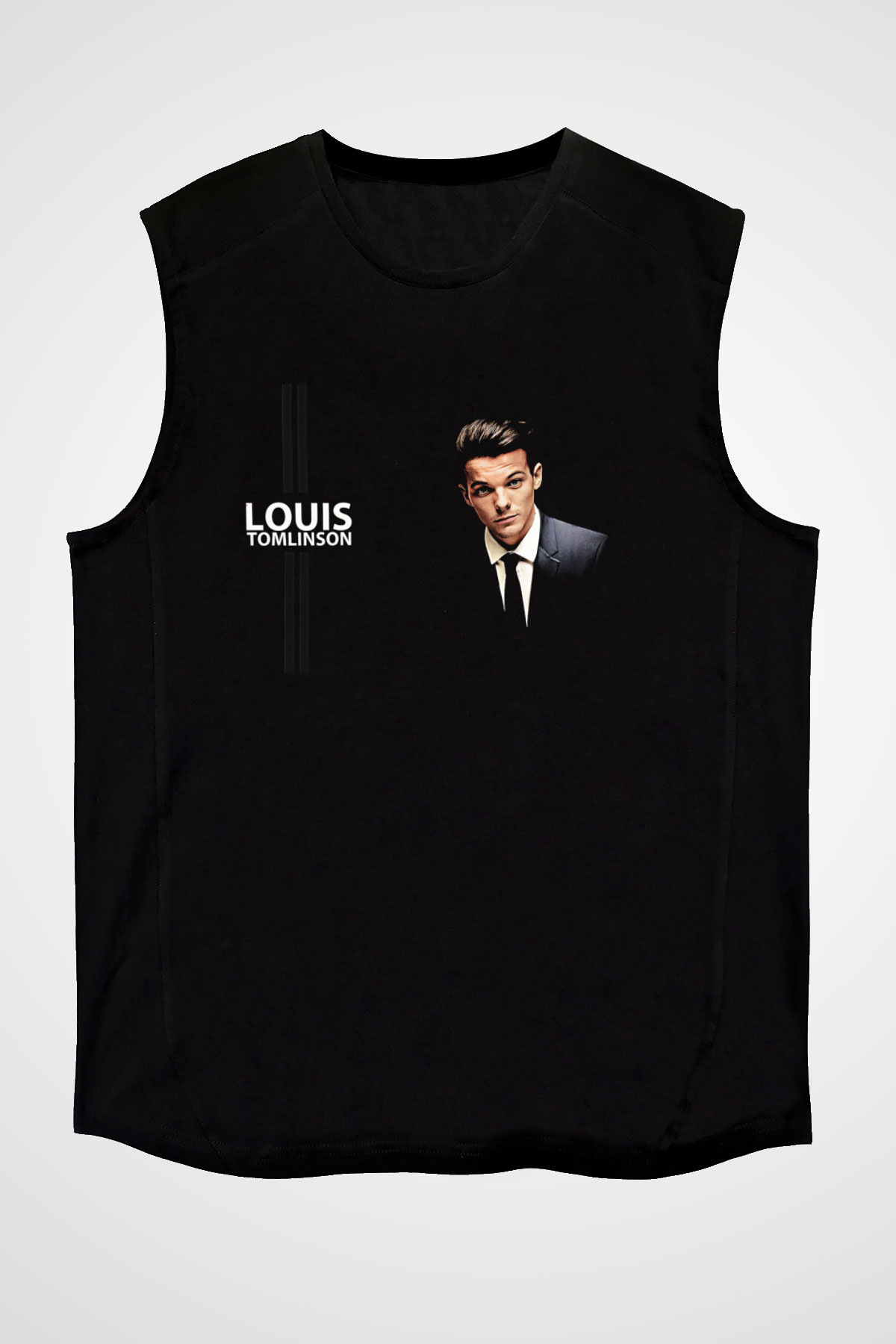 Louis Tomlinson Baskılı Unisex Siyah Kolsuz Tişört - Tshirt