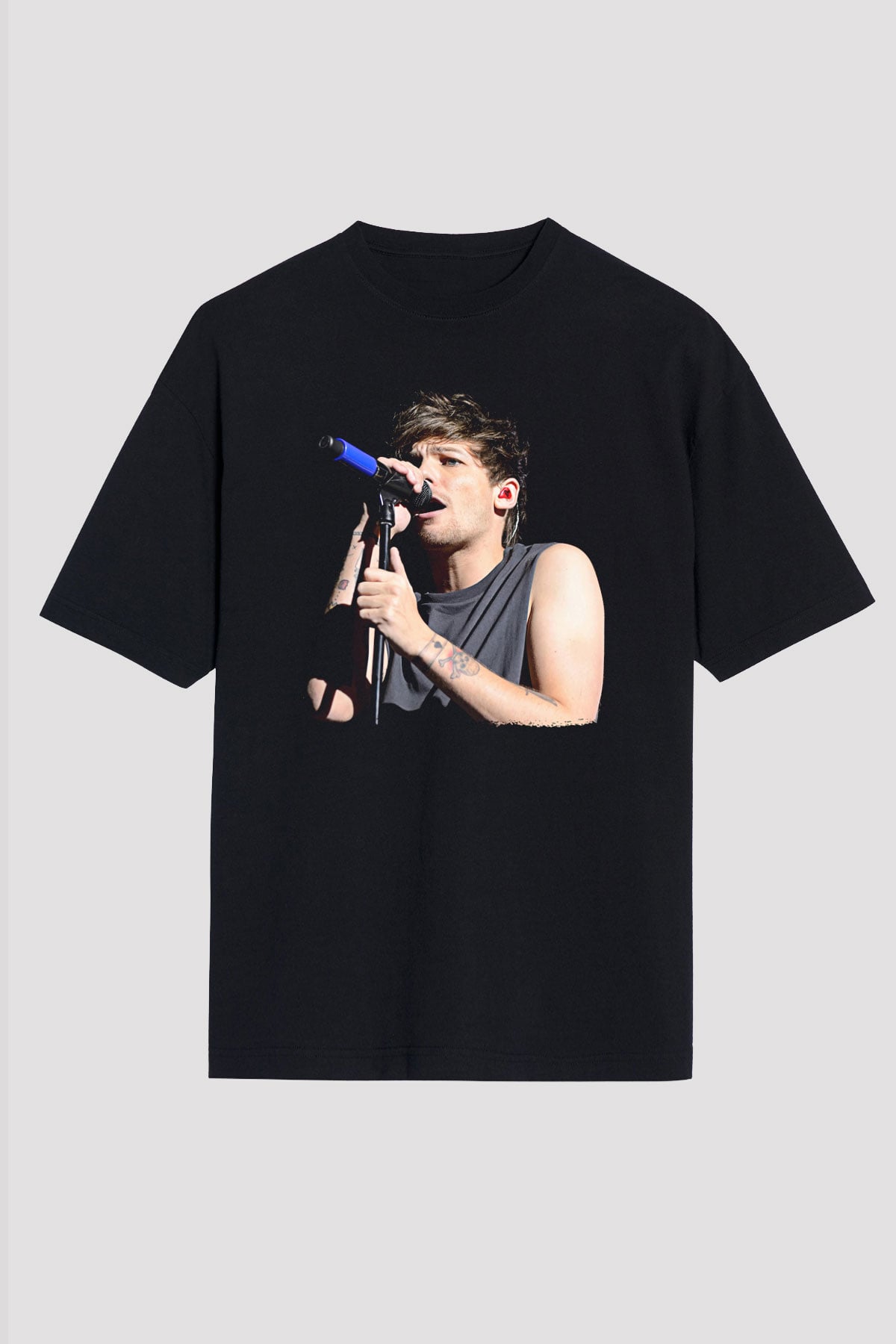 Louis Tomlinson Baskılı Unisex Siyah Oversize Tişört - Tshirt