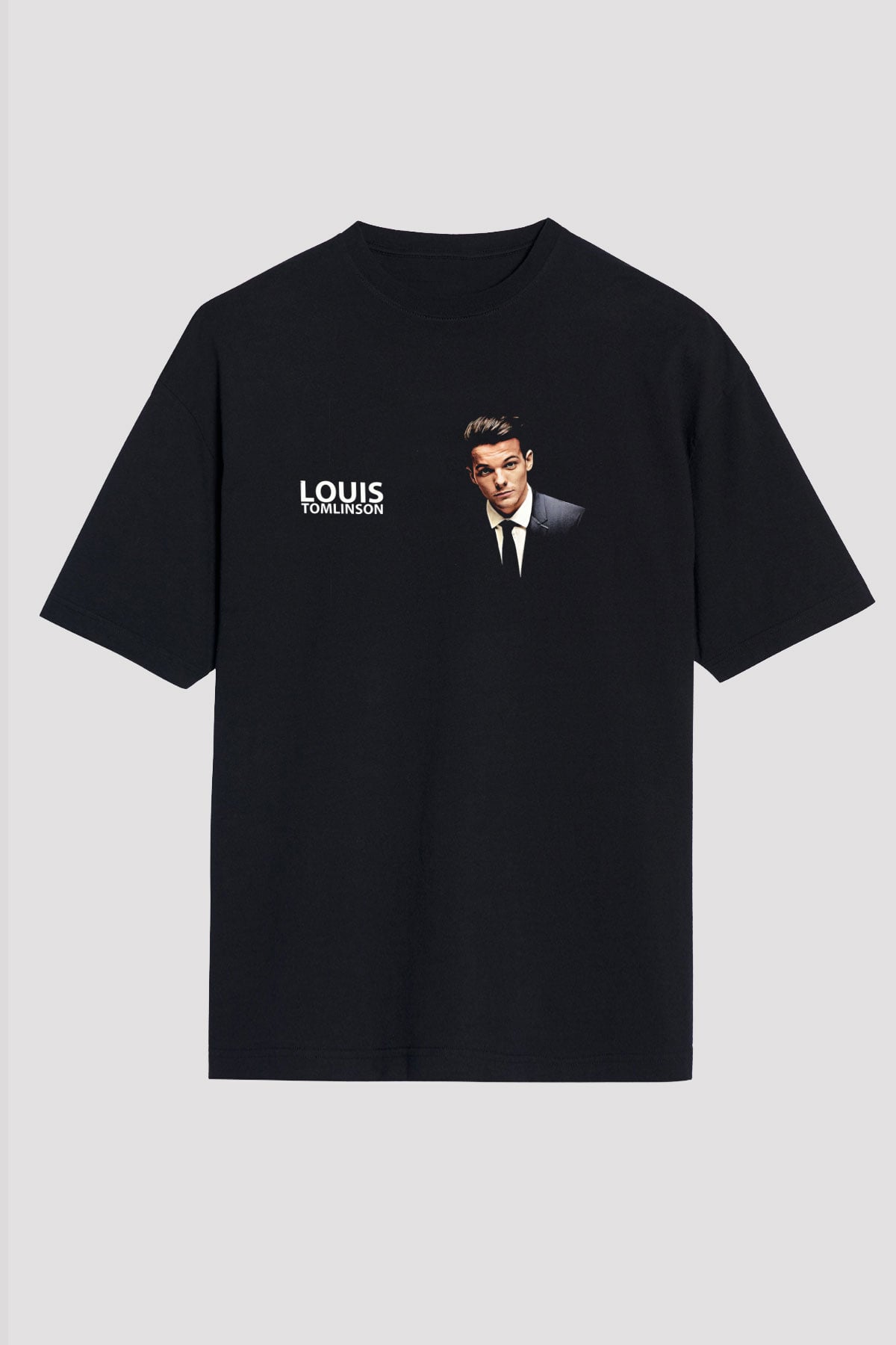 Louis Tomlinson Baskılı Unisex Siyah Oversize Tişört - Tshirt