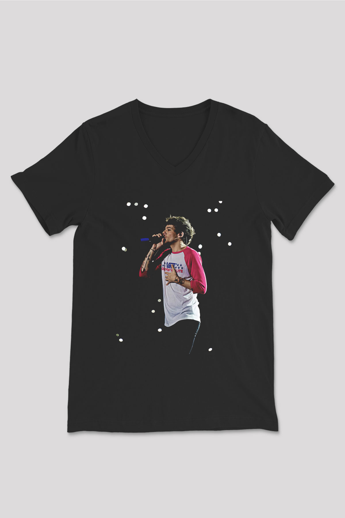 Louis Tomlinson Baskılı Unisex Siyah V Yaka Tişört - Tshirt