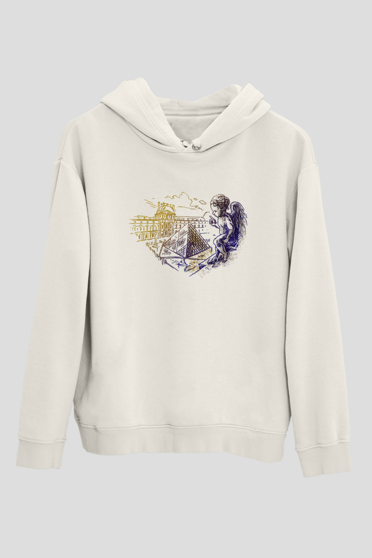 Louvre Müzesi Beyaz Unisex Kapşonlu Sweatshirt