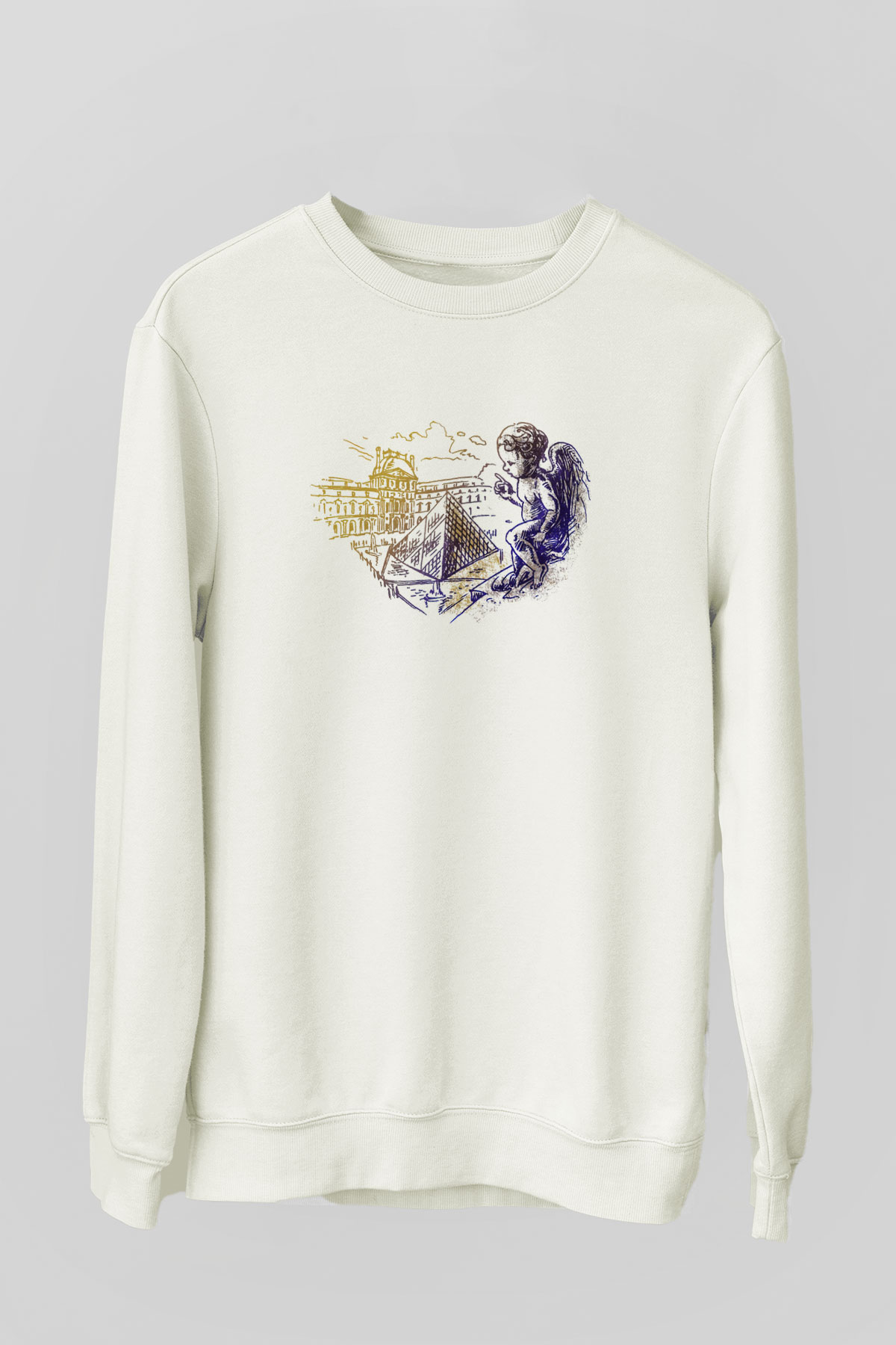 Louvre Müzesi Beyaz Unisex Sweatshirt
