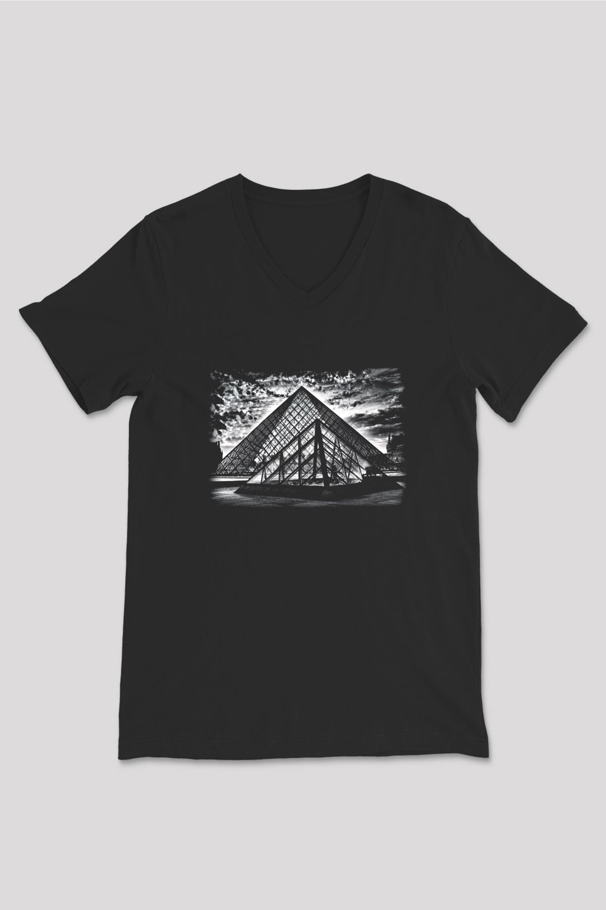 Louvre Müzesi Siyah Unisex V Yaka Tişört T-Shirt