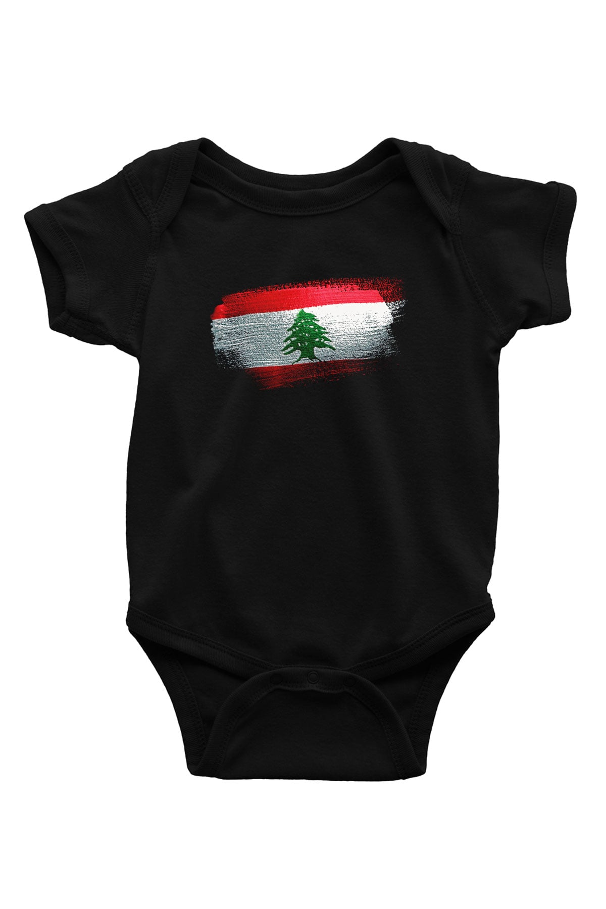 Lübnan - Lebanon Bayrağı Baskılı Unisex Siyah Bebek Body - Zıbın