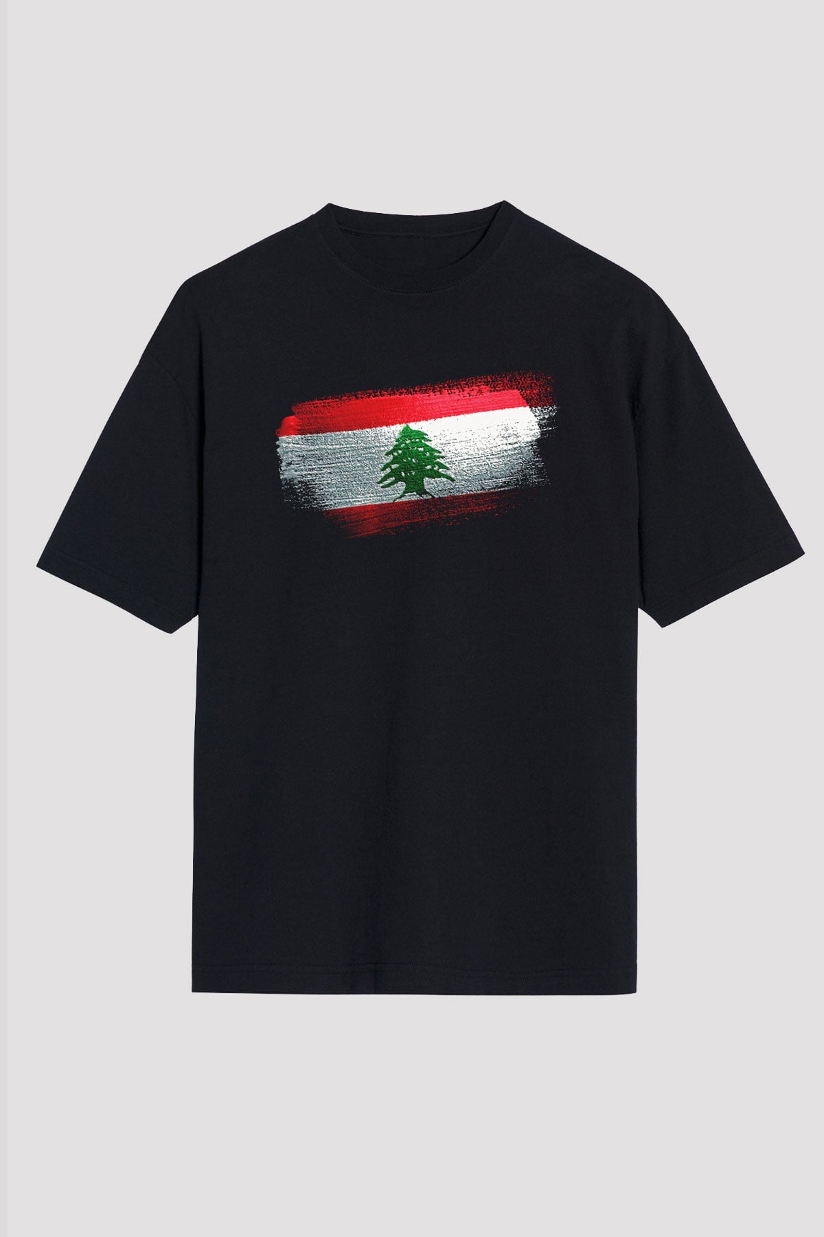 Lübnan - Lebanon Bayrağı Baskılı Unisex Siyah Oversize Tişört