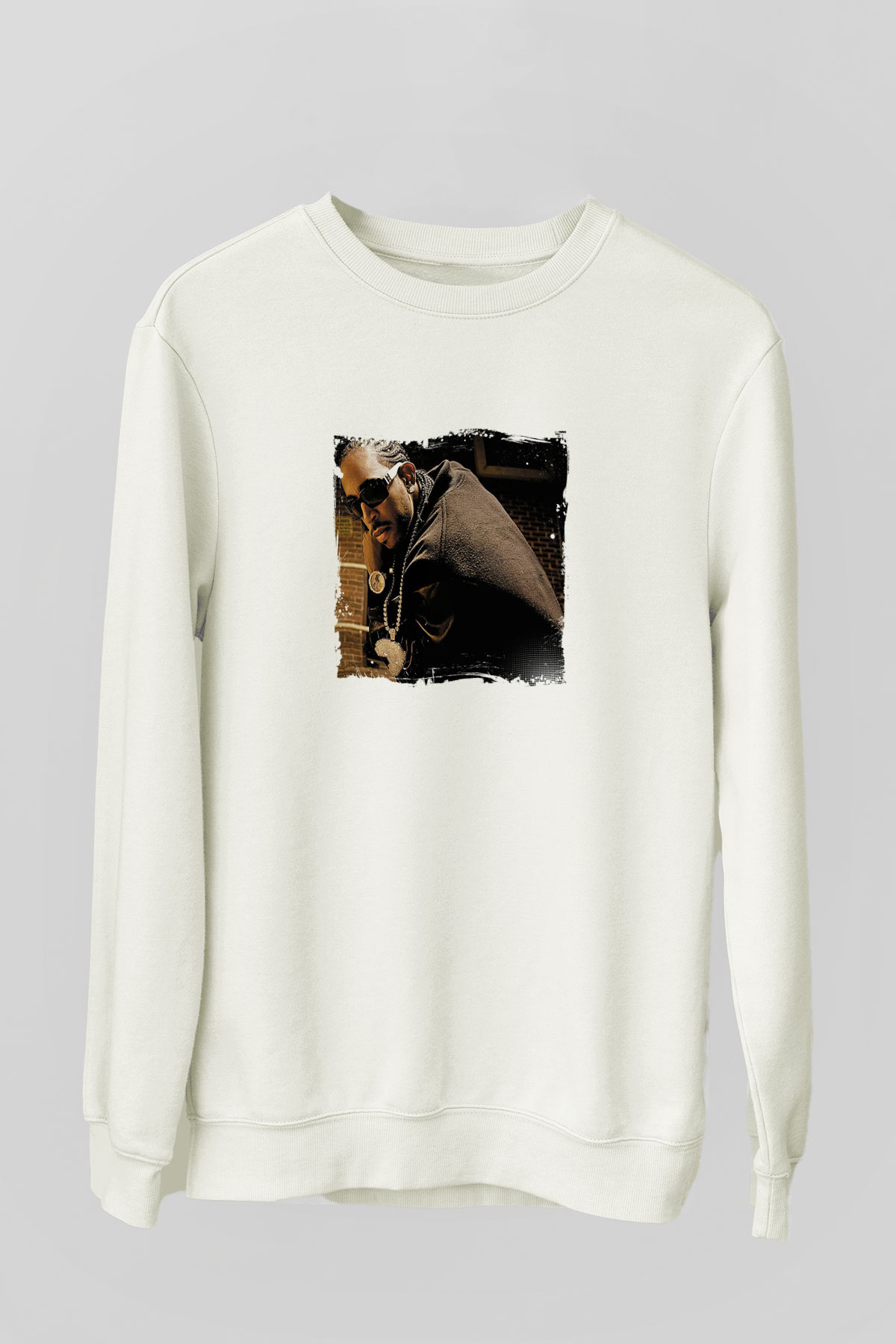 Ludacris Baskılı Unisex Beyaz Sweatshirt