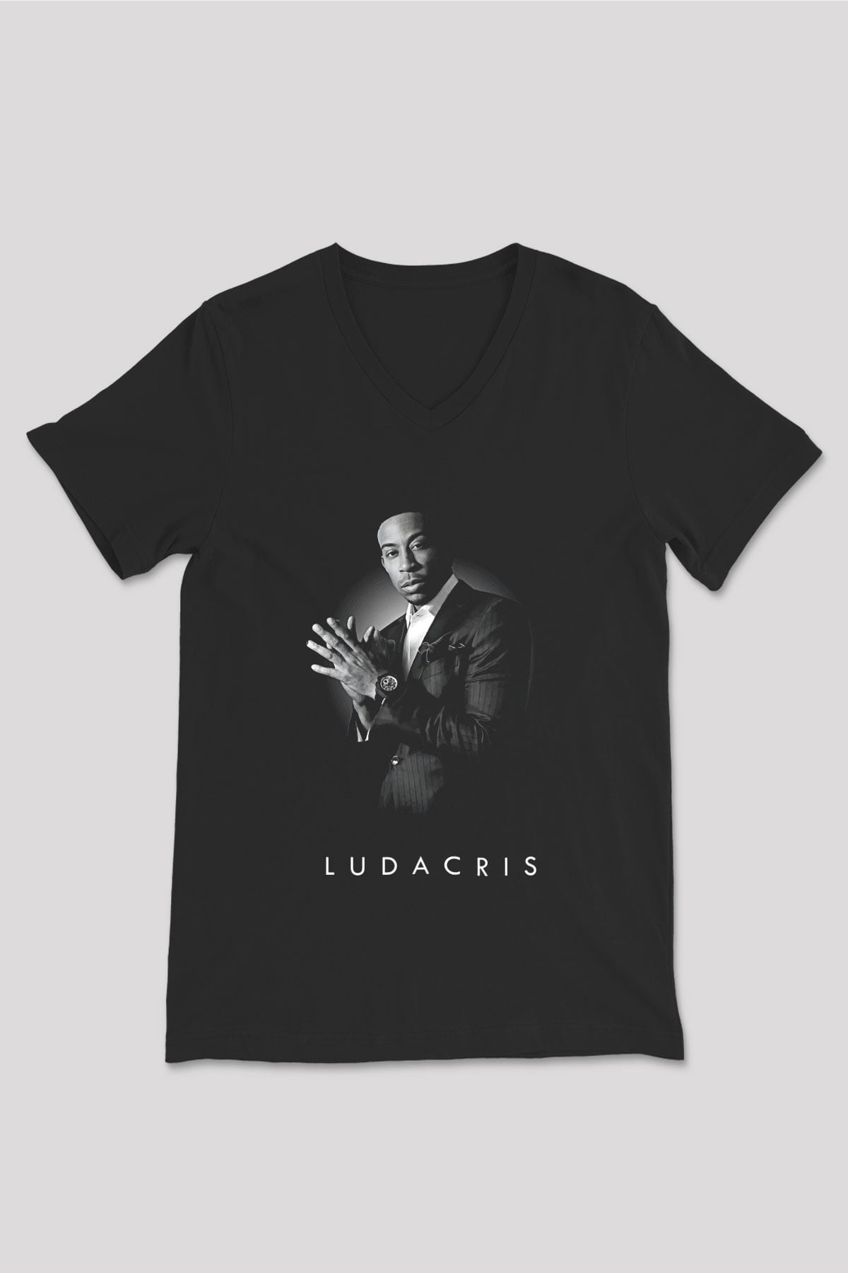 Ludacris Baskılı Unisex Siyah V Yaka Tişört - Tshirt