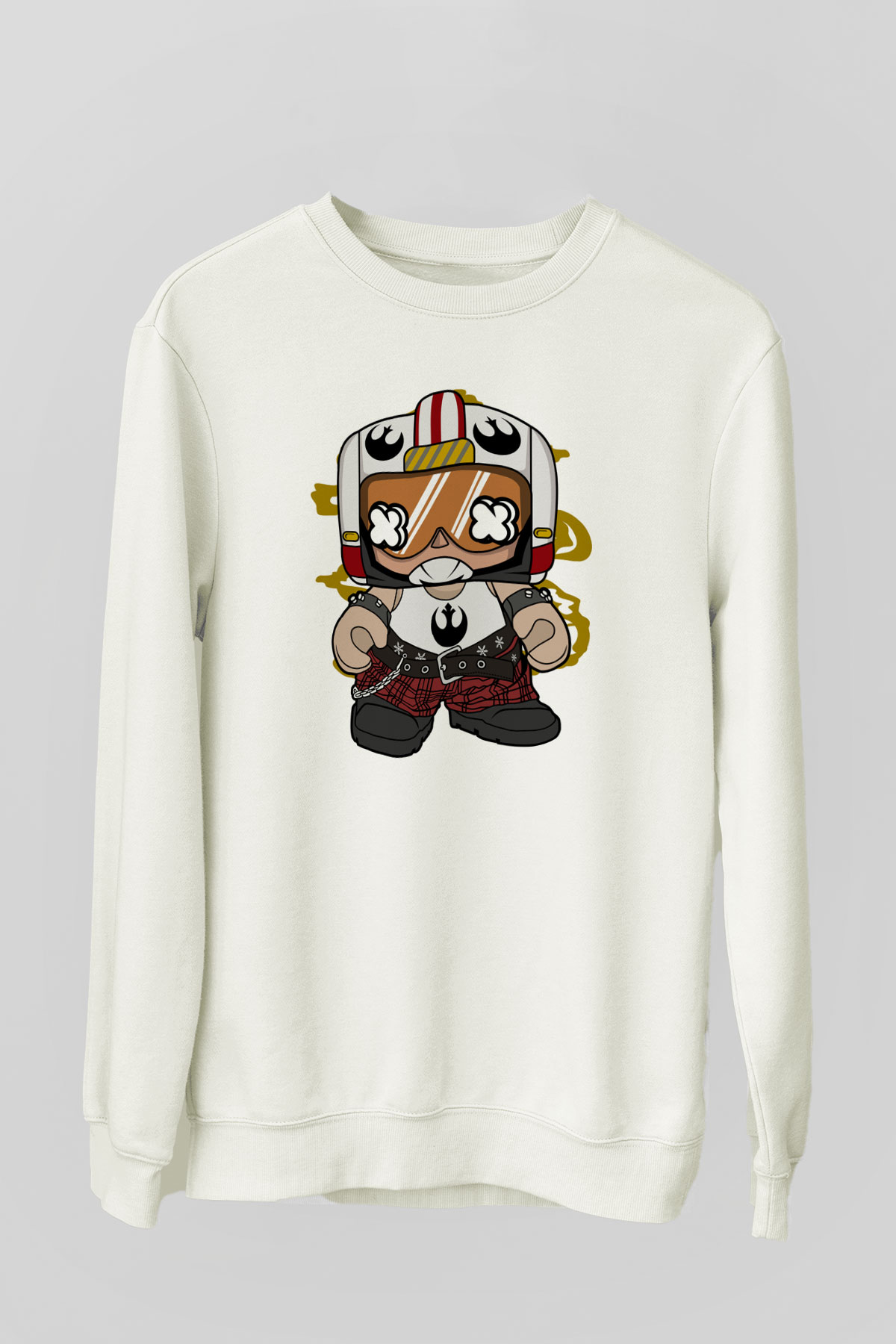 Luke Skypunk Baskılı Beyaz Unisex Sweatshirt