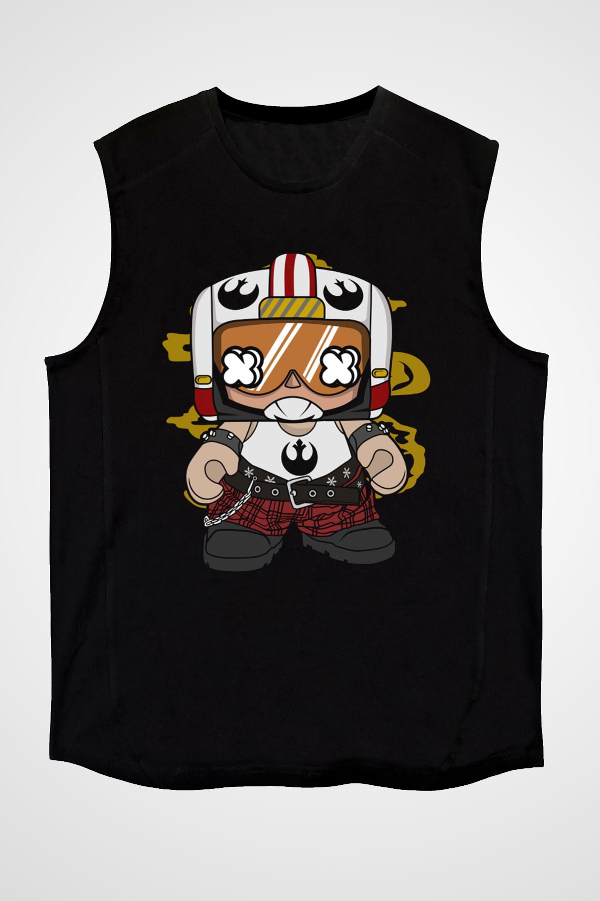 Luke Skypunk Baskılı Siyah Unisex Kolsuz Tişört