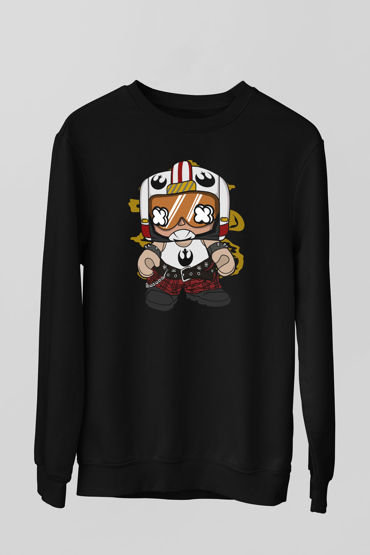 Luke Skypunk Baskılı Siyah Unisex Sweatshirt