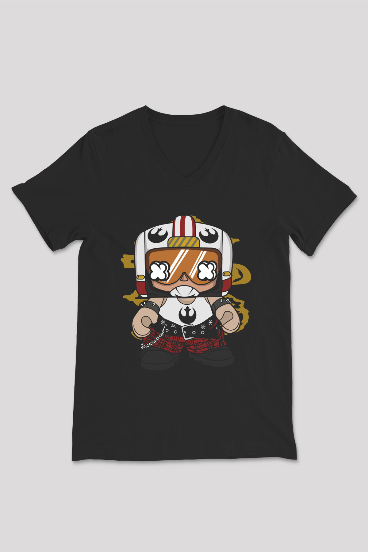 Luke Skypunk Baskılı Siyah Unisex V Yaka Tişört