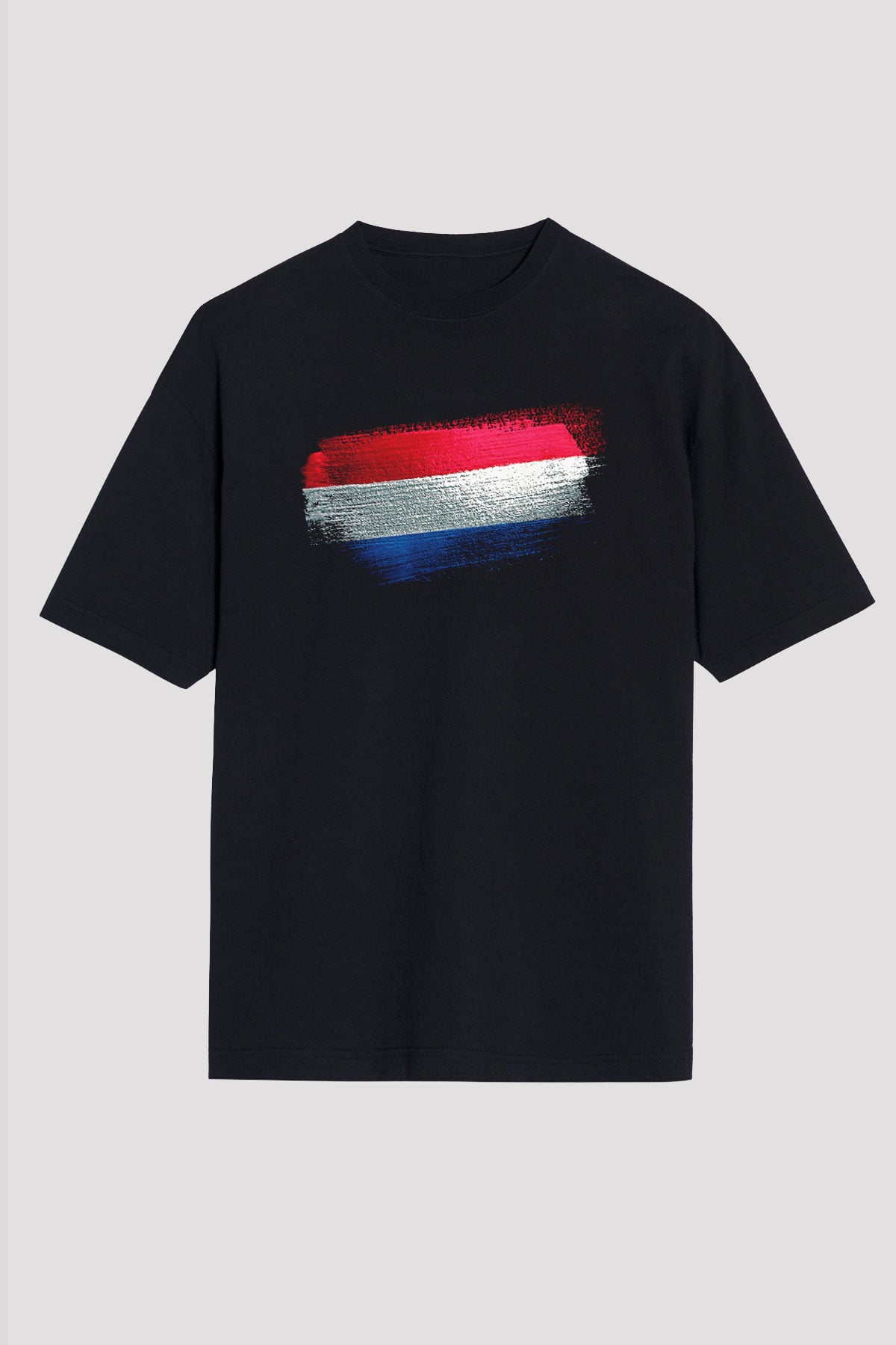 Lüksemburg - Luxembourg Bayrağı Baskılı Unisex Siyah Oversize Tişört