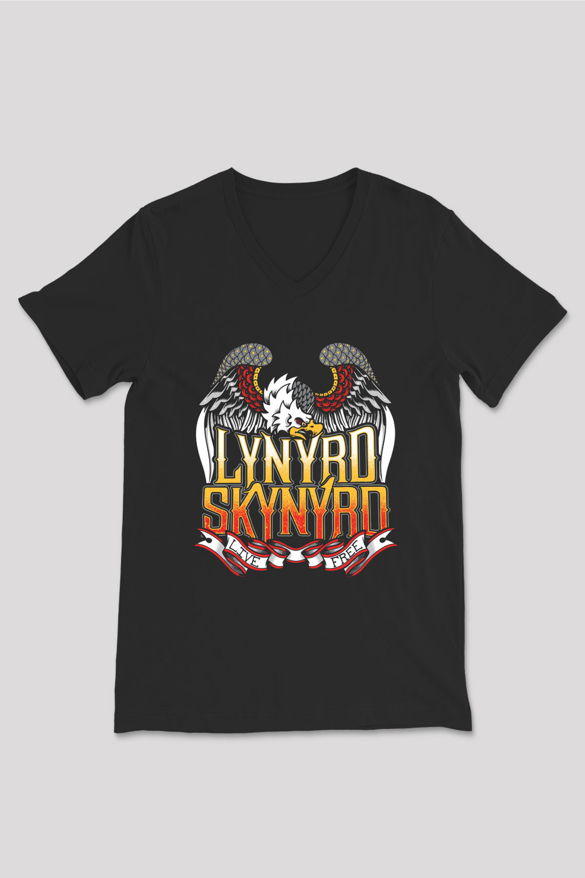Lynyrd Skynyrd Siyah Unisex V Yaka Tişört T-Shirt