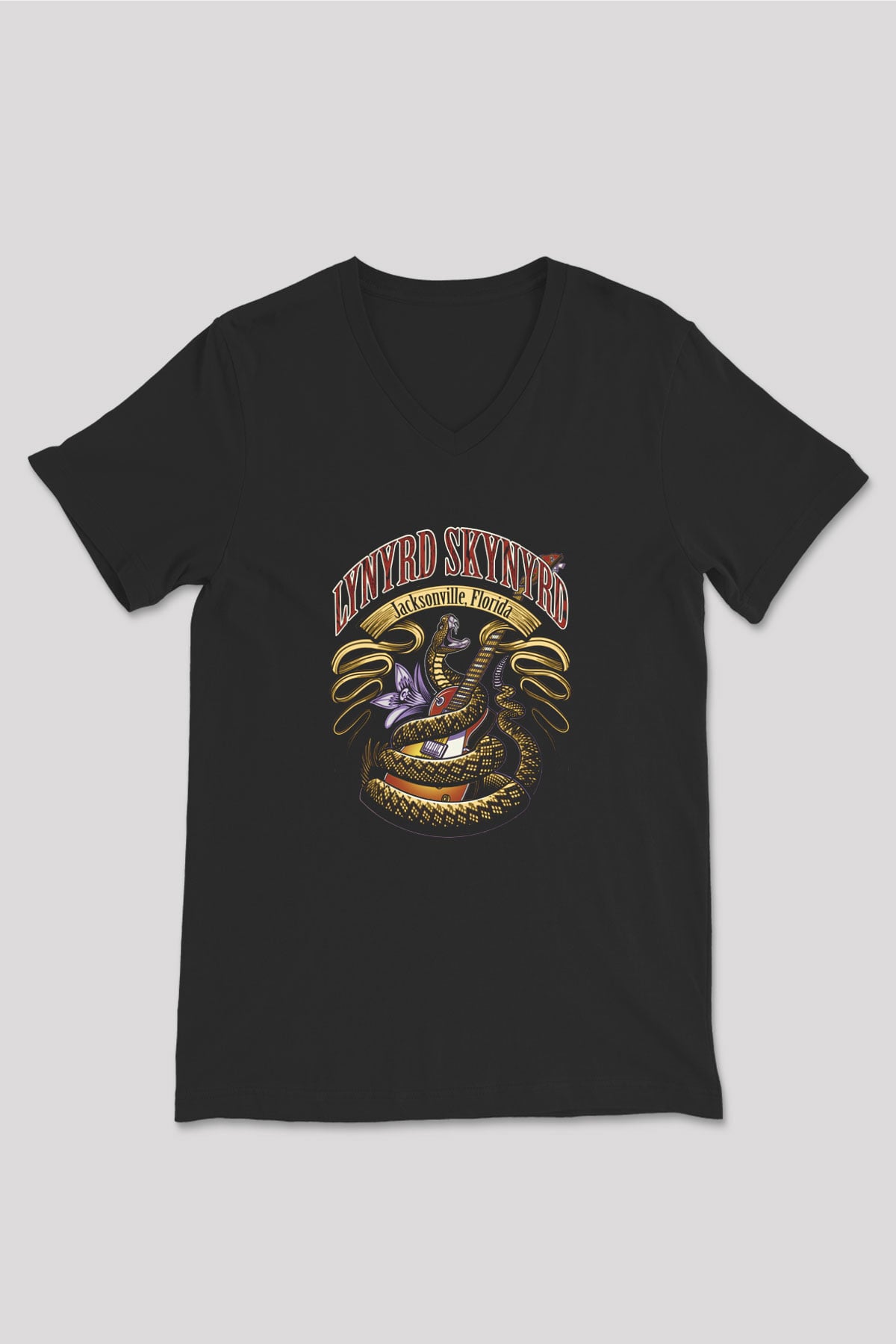 Lynyrd Skynyrd Siyah Unisex V Yaka Tişört T-Shirt