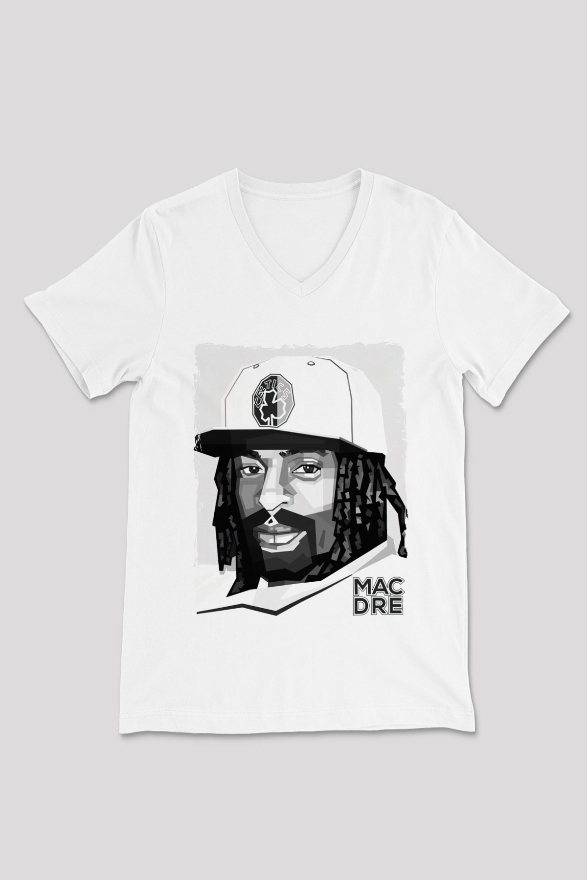 Mac Dre Beyaz Unisex V Yaka Tişört